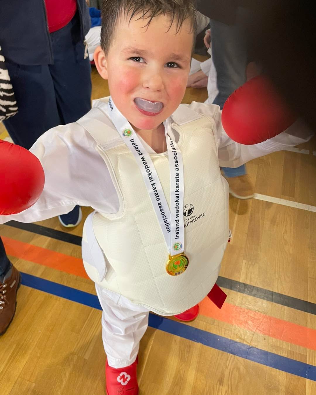 Our youngest competitor today. Well done Davyd. Gold in under-6 fighting at the IWKA League in Ashbourne.