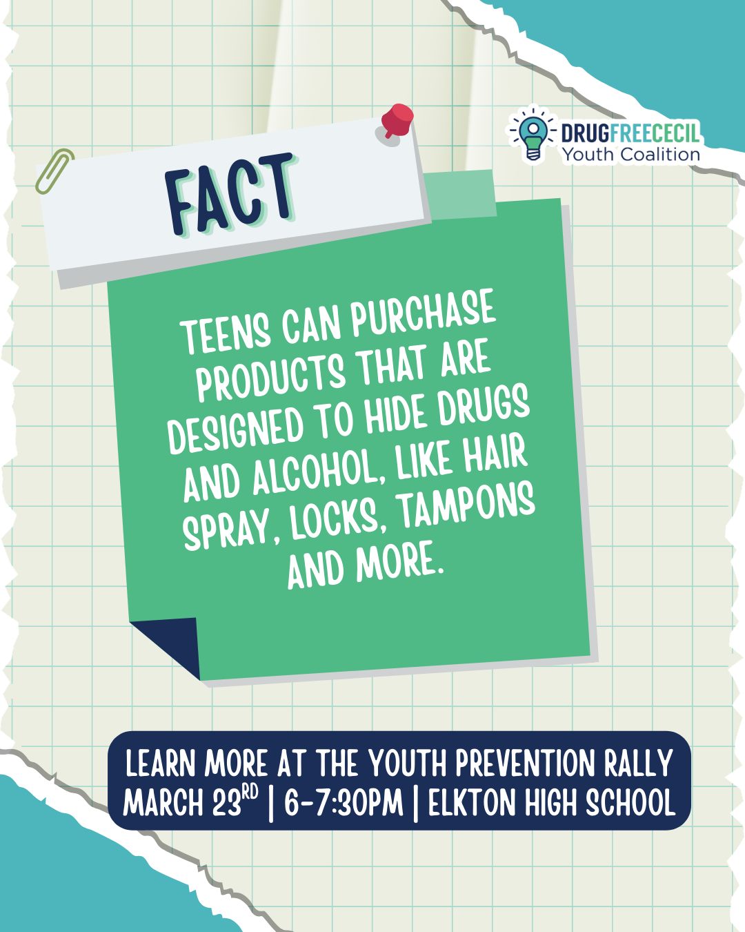 Learn more about how drugs can be hidden in plain sight from Cecil County High School students at our Youth Prevention Rally!
📅 March 23, 2026
⏰ 6:00-7:30PM
📍 Elkton High School, 110 James St. Elkton, Md 21921
#youthtrainings #youthadvocate #youthleadership #prevention #dfcyc
