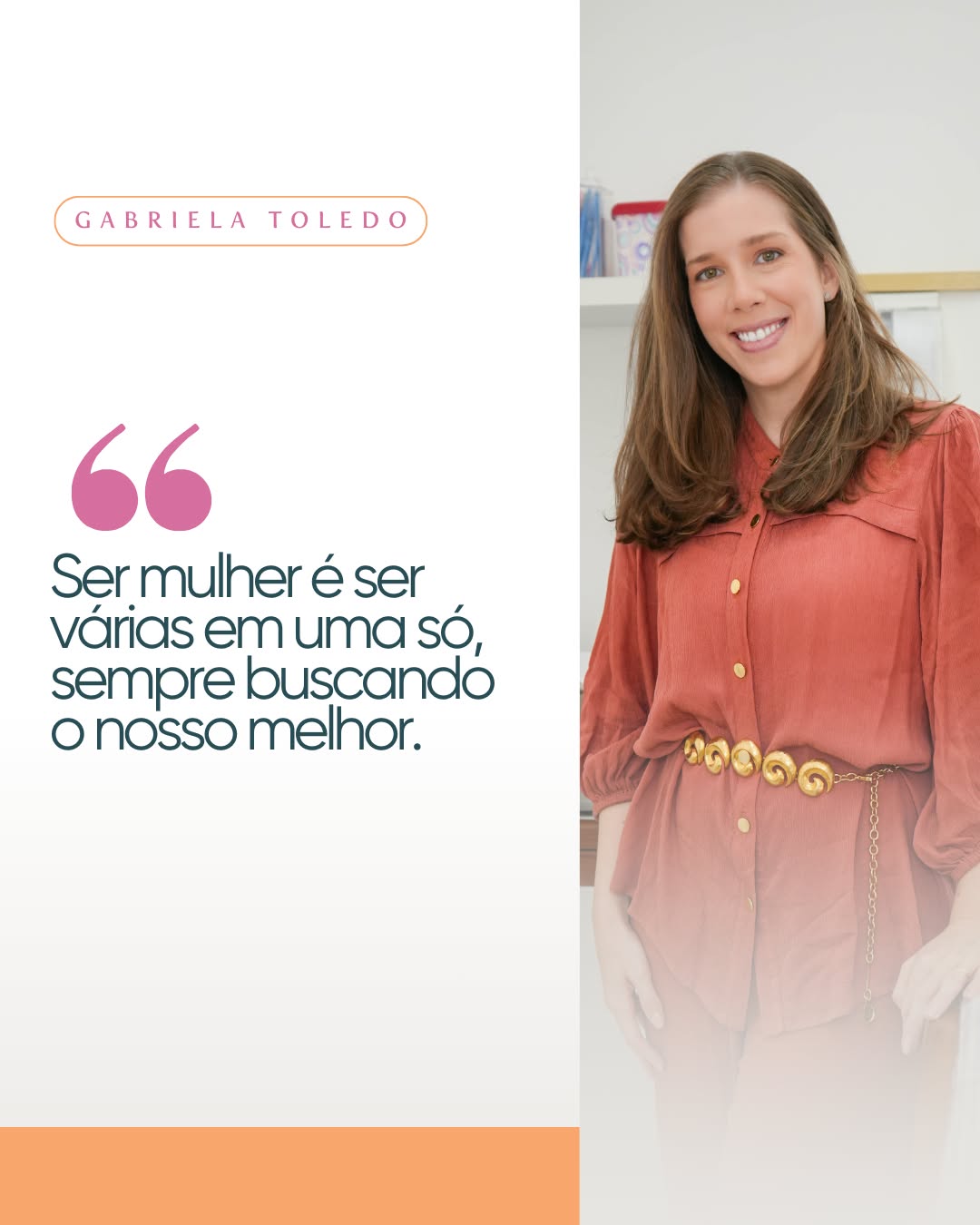 Celebramos a sensibilidade e a trajetória de mulheres que transformam o cuidado em propósito.
Nesta campanha de Mês da Mulher, convidamos nossas clientes a compartilharem, em uma frase, o que significa ser mulher em sua própria história.
✨ Hoje, quem divide a sua visão é a Gabriela Toledo, pediatra nutróloga.
Como mãe, empresária, esposa, filha, irmã, amiga e mulher simplesmente, a Gabi sabe que não é possível separar todos os papéis, mas, sim, equilibrá-los no desequilíbrio do nosso dia a dia.
Mais do que nomear onde a performance foi melhor, hoje, é saber que buscamos ser melhor, em todos os sentidos.
Cada mulher que escreve a sua própria trajetória, inspira outras no caminho. 🧡
#MesDaMulher #MulheresQueCuidam #MulheresNaMedicina #AutoridadeFeminina #AbraceComunique #Nutrologia #Pediatria #MulheresNaCiência