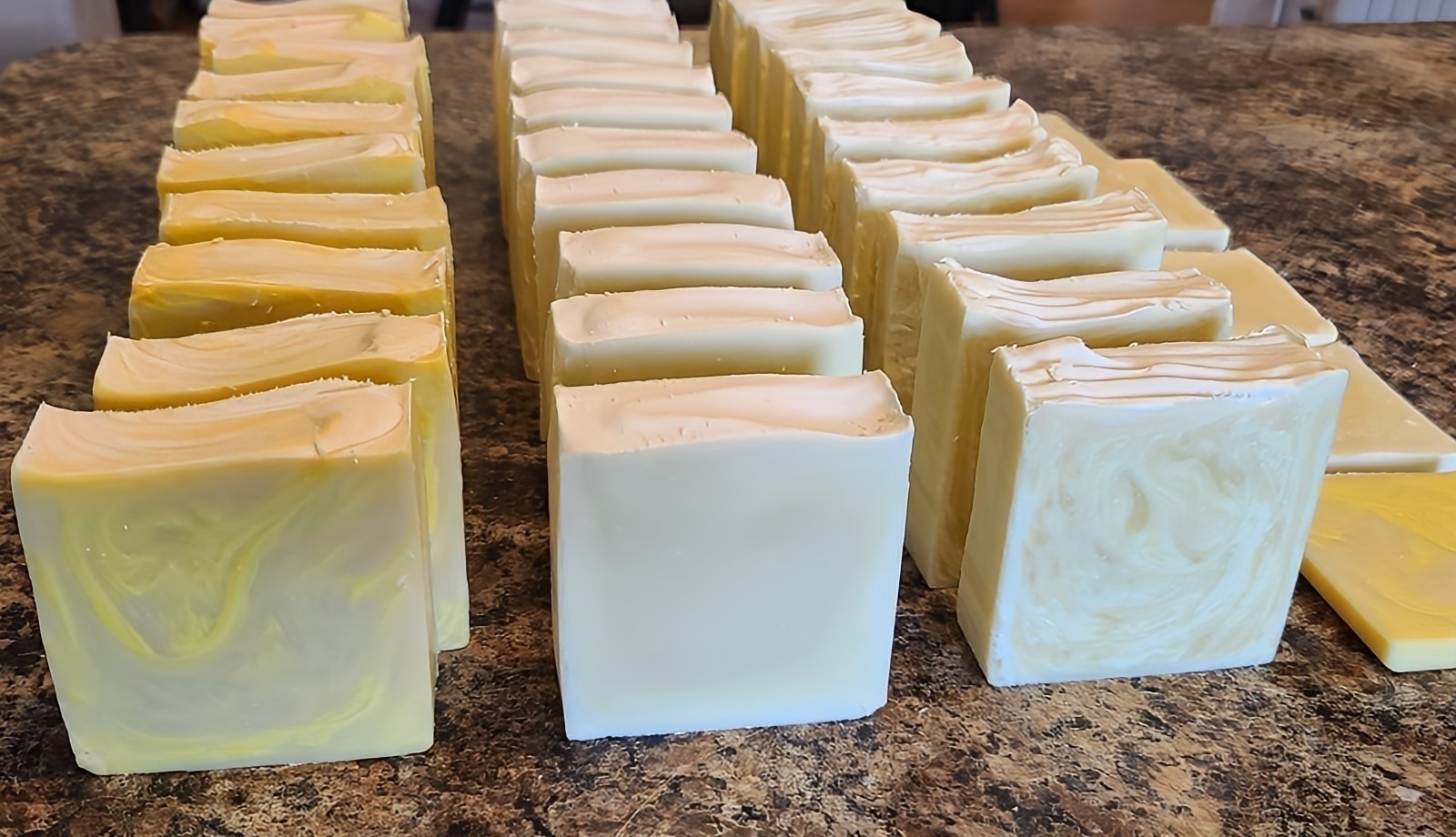 Newest tallow soap batches cut and ready to cure! I'm so stoked with how these turned out. Plus they have such a nice, natural, clean smell. Zero beef scent! These will be available in our store space inside of The Sassy Sisters in a few weeks, as well as on our online store.
Now to get back to making more Goat Milk Soap. We have several out of stock or close to being out of stock. Plus, we have a new special Spring line I'll be deputing the start of next month and I think y'all are going to love it. Plus, time to work on seeding this weekend! Y'all ready for pickle season!? I know I am!