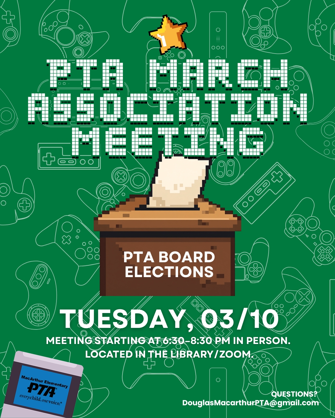 Turn the Page with PTA, Tonight! Join us for our March PTA Association Meeting — where big ideas, school spirit, and community voices come together to write the next chapter for our Eagles. Whether you're curious about what PTA does, want to hear what’s coming up, or are thinking about getting more involved, this is the perfect time to jump in.
📅 Tuesday, March 10
🕕 6:30–8:30 PM
📍 In Person: School Library
💻 Virtual: Zoom option available
🗳️ PTA Elections for the 2026–27 school year will take place.
⚠️ Important:
• If you plan to serve on the PTA Board next year, you must be in attendance.
• To vote in the election, you must be a PTA member in good standing.
👉 Learn more about the PTA, meet other families, and help shape the future of MacArthur.
Zoom link available in the bio.
#GameOnMacArthur #MacArthurPTA #PTAMeeting #PTAElections #SchoolCommunity #EaglePride #MacArthurElementary #FamilyEngagement #LongBeachSchools