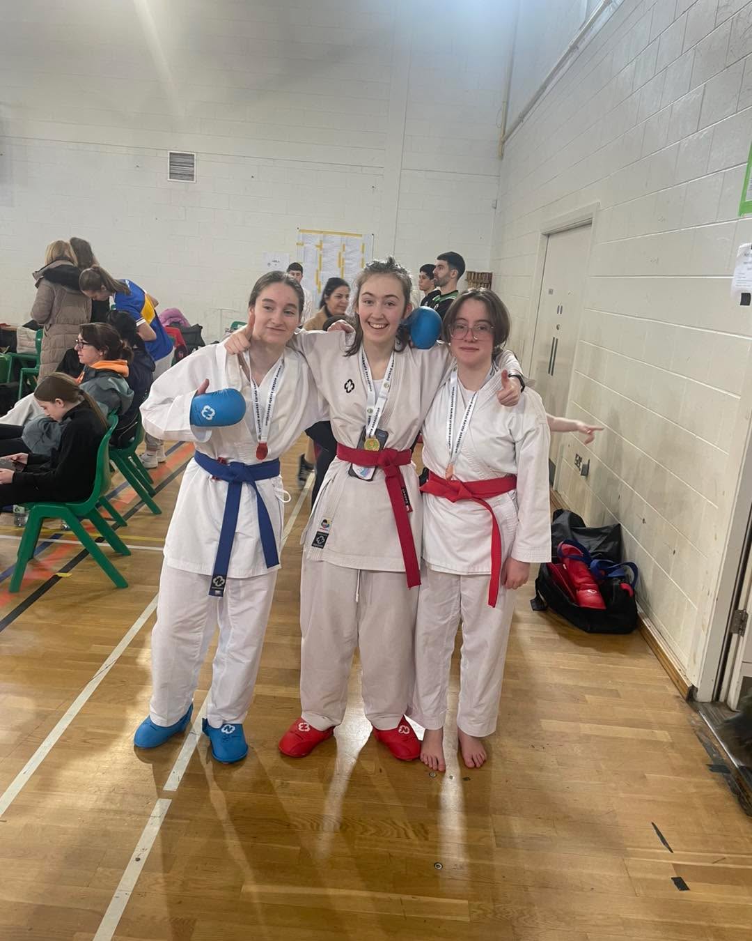Well done to our under 18 and under 16 girls, Rachel Ava and Aoife, competing at the IWKA League today in Ashbourne today. 2 golds and a bronze.