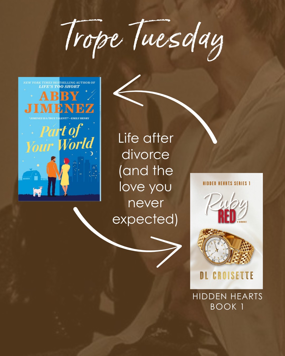 Trope Tuesday 💕 Life after divorce (and the love you never expected).
If you devoured Part of Your World by Abby Jimenez for its healing romance and “starting over isn’t failure” vibes, you’ll adore Ruby Red.
She’s walking out of a controlling marriage with nothing but her pride.
He’s the first man who makes her feel seen, not owned.
It’s messy. It’s tender. And it’s the beginning of her real life.
👉 Tell me: do you prefer divorce recovery romances that are tender… or fiery?
#dlcroisette #hiddenheartsseries