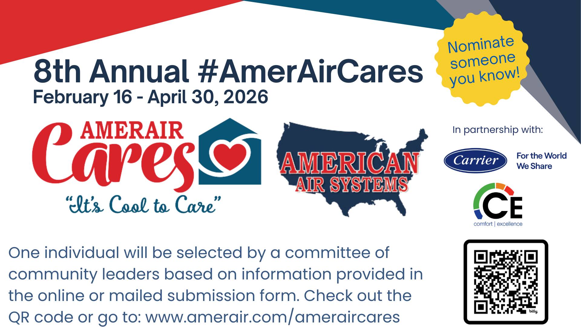 Nominations for our 8th annual #AmerAirCares are open! This is an initiative that provides a brand-new heating and cooling system to a deserving homeowner in Chambers, Jefferson, Hardin, or Orange County.
Nominate someone at: www.amerair.com/ameraircares
We will accept nominations through April 30th and they will be reviewed by a selection committee made up of respected community leaders, with the new HVAC system to be installed in May.
#AmericanAirSystems #SoutheastTexas