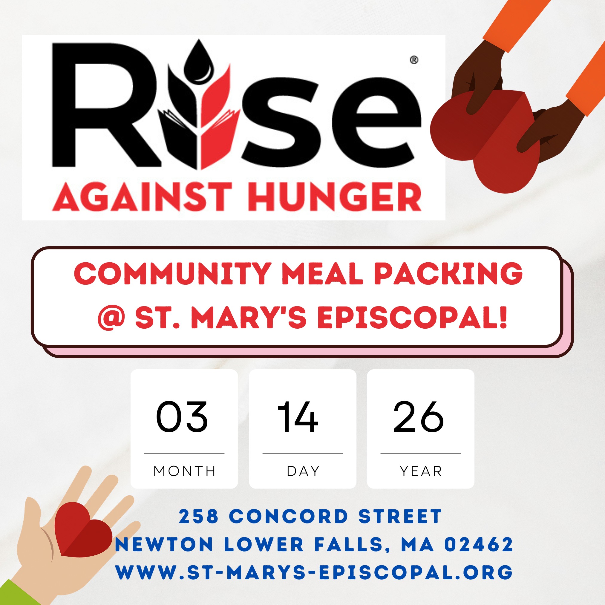 ✨Don't miss out✨ Join us THIS SATURDAY 3/14 to pack meals for the community!! Sign-ups are still open on our e-newsletter, and we only need 7 more volunteers to reach our current goal! All ages welcome🍎💕
#riseagainsthunger #communityevent #newtonma
