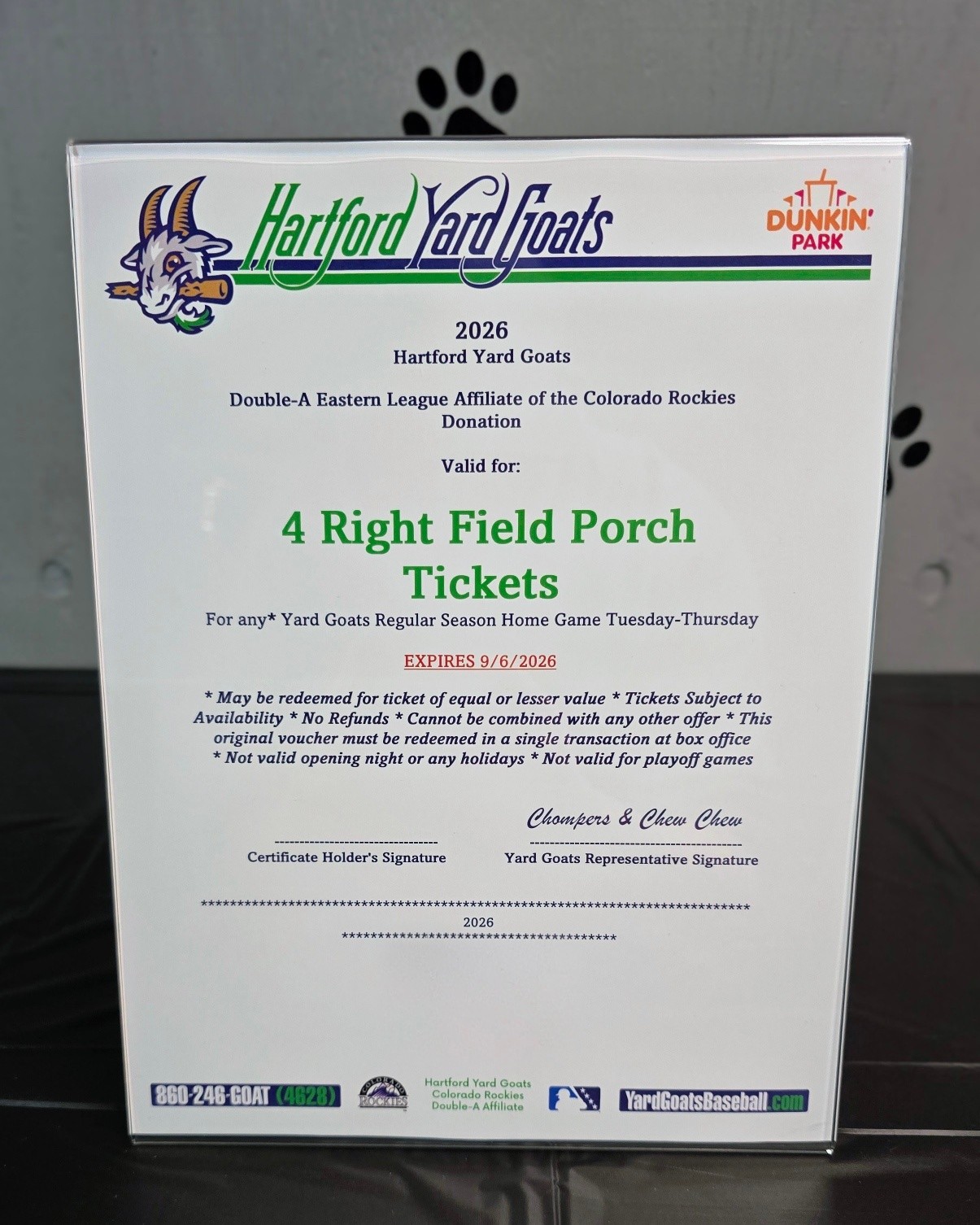 🐾🎟 Paws for a Cause Raffle Preview! 🎟🐾
We’re excited to start giving you a sneak peek at some of the amazing raffle prizes you’ll have a chance to win at Paws for a Cause Vendor Showcase Benefitting Harlow’s Heroes on Saturday, March 14 from 12pm–6pm at the New Britain VFW!
We have 30+ incredible raffle prizes all generously donated by our amazing vendors and local businesses and organizations. And the best part? You do NOT need to be present to win!
Here’s how it works:
🎟 Grab your raffle tickets at the event
📝 Fill them out with your name and phone number
🏆 Drop them into the jar next to the prize you want to win
⏰ Winners will be drawn at 5pm
If your name is drawn and you’re not there, don’t worry! We’ll contact you to arrange pickup.
⚾ First raffle preview:
A 4-pack of tickets to any regular season home game for the 2026 season generously donated by the Hartford Yard Goats!
Come shop from 35+ amazing vendors, grab some delicious food, support an incredible cause, and take your chances on some awesome raffle prizes while helping raise funds for Harlow's Heroes.
We can’t wait to see you there! 🐶💙
#PawsForACause #HarlowsHeroes #HartfordYardGoats #CTEvents #ShopLocalCT #SupportK9s #VendorMarket #RaffleTime