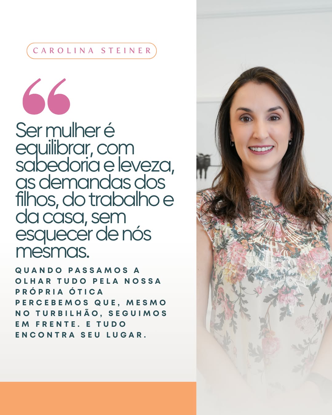 Celebramos a sensibilidade e a trajetória de mulheres que transformam o cuidado em propósito.
Nesta campanha de Mês da Mulher, convidamos nossas clientes a compartilharem, em uma frase, o que significa ser mulher em sua própria história.
✨ Hoje, quem divide a sua visão é a Carolina Steiner, professora de Odontologia e coordenadora do curso de Habilitação em Laserterapia. A sua formação acadêmica e carreira foi construída na Unicamp, onde permanece até hoje.
E ela diz mais: "Muitas vezes, parece que nunca é suficiente ou exatamente como deveria, talvez, porque, por tanto tempo, tenhamos aprendido a medir a vida pelas expectativas do mundo."
Quem não se identifica com essa frase?!
Cada mulher que escreve a sua própria trajetória, inspira outras no caminho. 🧡
#MesDaMulher #MulheresQueCuidam #MulheresNaSaúde #Odontopediatria #AutoridadeFeminina #AbraceComunique