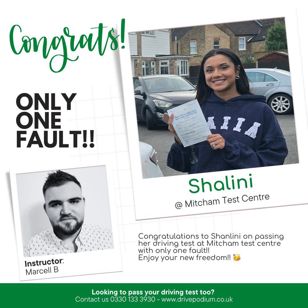 🎉🚗 Massive Congratulations Shalini! 🚗🎉 A huge well done to Shalini, who passed her driving test at Mitcham Test Centre with an excellent result — only 1 driver fault! 👏✨ An absolutely brilliant drive and a very well-deserved pass. Consistency, focus, and calmness on the day really paid off. You should be incredibly proud of yourself — that’s a fantastic achievement! 🙌 It’s been a real pleasure helping you on your journey to becoming a fully qualified driver. Wishing you many happy miles on the road and lots of safe, confident driving ahead. Enjoy the freedom — you’ve earned it! 🚘💫
