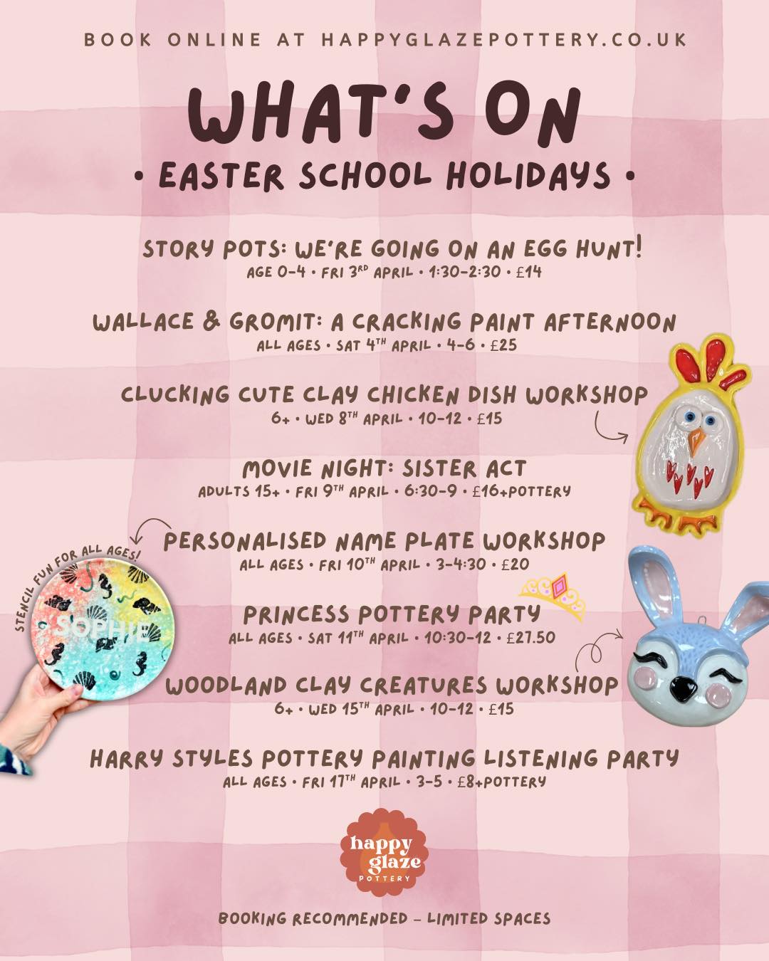 Easter holiday fun is coming to Happy Glaze! 🐣🎨
We’ve got lots happening in the studio this April - from clay workshops and story pots to themed paint events and even a Princess Pottery Party with real life princesses!
Spaces are limited for most events so booking online is recommended.
✨ Which one are you coming to?
👉 happyglazepottery.co.uk
#PotteryPainting #DevonDaysOut #EasterHolidays #FamilyActivities #CreativeFun