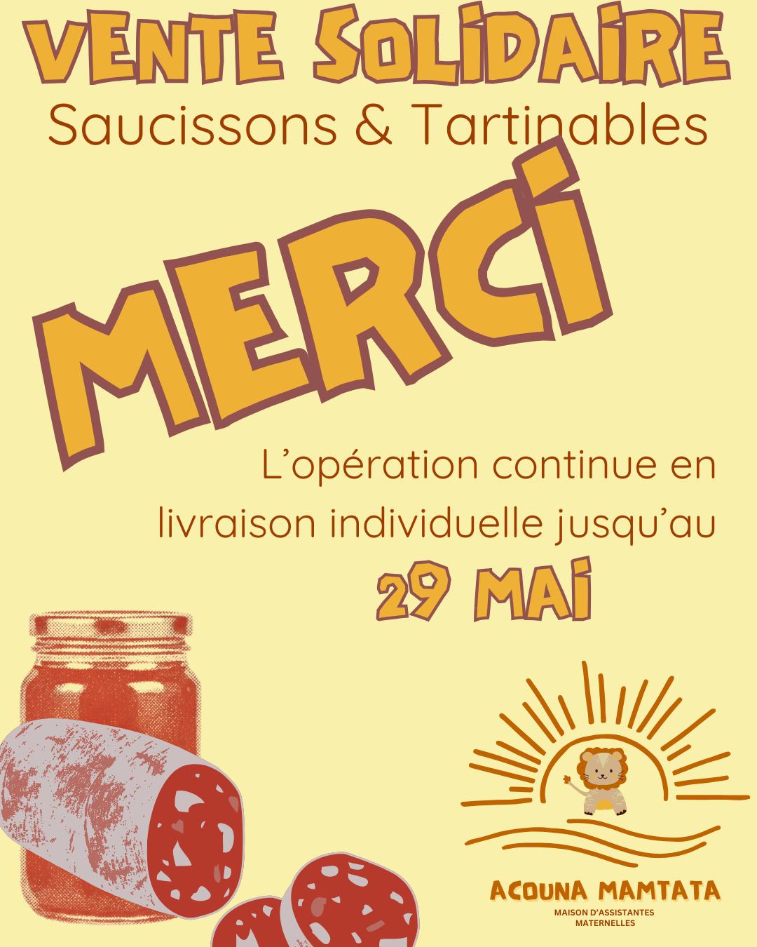 Salut la compagnie ! 👋
D'abord : MERCI à tous ceux qui se sont laissés guider par leur gourmandise 🥰
Pour les autres (ou ceux qui en voudraient encore...) Sachez que l'action est toujours en cours en livraison individuelle jusqu'à la jolie date du 29 mai prochain.
A très vite 🦁