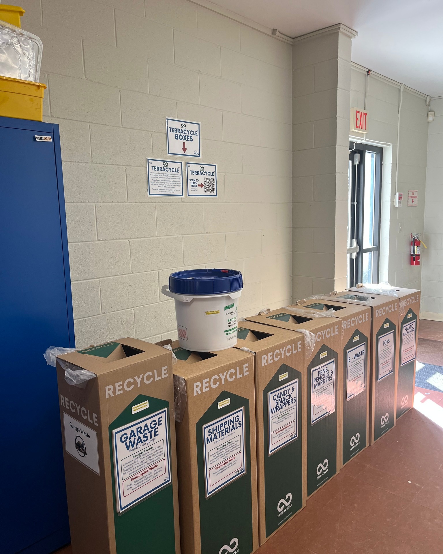 Last year, the library received a Sustainable & Resilient New England Libraries grant to purchase Terracycle™ "Zero Waste Boxes” to be housed at the library, and they have now arrived!
The boxes are located in the hallway between the Community Room and the Friends' Donation Center.
This project gives the public the opportunity to recycle things that are difficult, or impossible, to recycle otherwise. Each receptacle has signage stating what it is collecting along with details about what can be included and what cannot be placed in them.
Take a look at the categories and their descriptions to decide what you can collect at home and bring into the library to place in the appropriate receptacles!