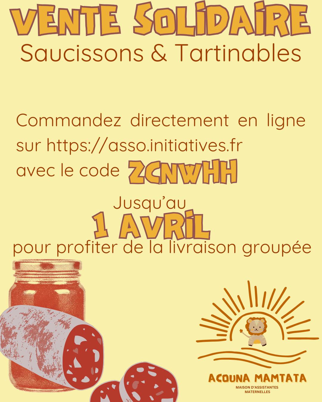 Bonjour bonjour ! 👋
Le soleil revient, c'est un vrai bonheur... On fait le plein de vitamine D et on a envie de profiter dehors ! Que diriez vous de joindre l'utile à l'agréable ? Pour le retour des beaux jours, nous vous proposons une vente de saucissons (de l'Aveyron) et de tartinables (de l'Hérault) pour ravir vos papilles et nous donner un petit coup de pouce pour le lancement. Alors, partants ? Vous connaissez la méthode, https://asso.initiatives.fr/ avec le code d'accès ZCNWHH pour commander.
A très vite ! 🦁