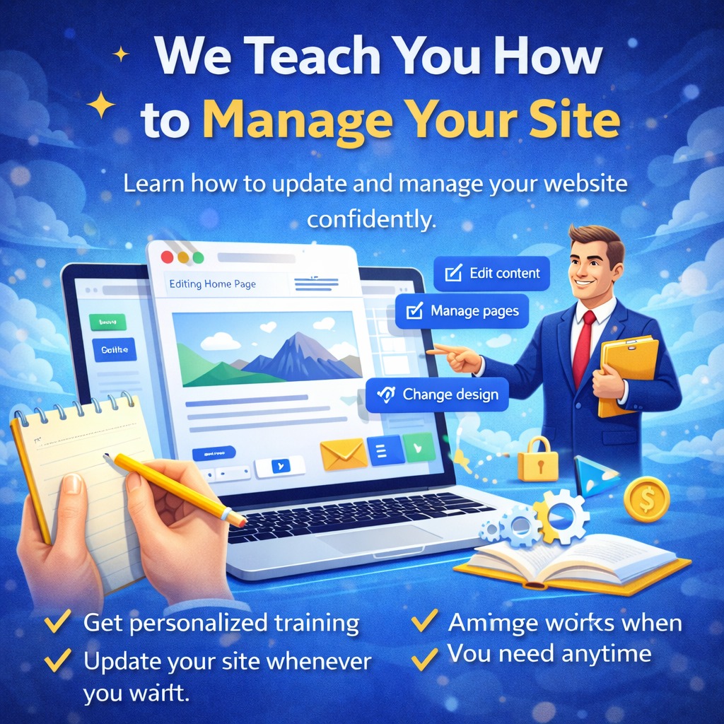 We don’t just build your website — we teach you how to use it.
Many business owners worry about one thing when getting a website:
"What if I don’t know how to manage it?"
That’s why at One Click Website Designers, we take the time to teach our clients how to manage their website with confidence.
We show you how to:
✔ Update text and photos
✔ Add or edit services
✔ Respond to messages or inquiries
✔ Manage bookings or orders
✔ Keep your website up to date
Our goal is not just to create a website, but to give you the knowledge and tools to manage your online presence whenever you need.
You’ll never feel lost or dependent — we make sure you understand how your website works.
📞 516-779-0966
🌐 https://www.oneclickwebsitedesigners.com
Professional websites built for small businesses.
#WebsiteDesign #SmallBusiness #Entrepreneurs #BusinessGrowth #DigitalPresence #LearnYourWebsite #LongIslandBusiness #WebsiteSupport