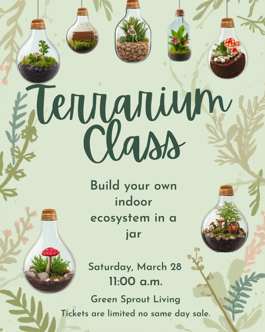 🌿 Ready to play in the dirt…in a jar?
Join me Saturday, March 28th at 11 AM at the Flora Housing Authority on Locust Street in Flora for a hands-on Terrarium Workshop where I’ll walk you step-by-step through building your own unique mini ecosystem. No experience needed—I’ll guide you through the whole process!
✨ All supplies are included, and you’ll leave with a beautiful living terrarium you created yourself. It’s the perfect little way to kick off spring and bring some green back into your home.
🎟 Tickets are limited and the last day to grab yours is March 26th — so don’t wait until the last minute!
🎁 Bring a printed copy of your receipt when you arrive so you can be entered into a door prize drawing to win a fun surprise!
👉 Click the link to purchase your ticket, grab your seat, and come spend a fun morning getting your hands in the soil with me. I can’t wait to see you there! 🌱
https://www.greensproutliving.com/event-details/terrarium-workshop
#terrariumworkshop #floraillinois #springkickoff #plantpeople #growyourown #gardenfun 🌿✨