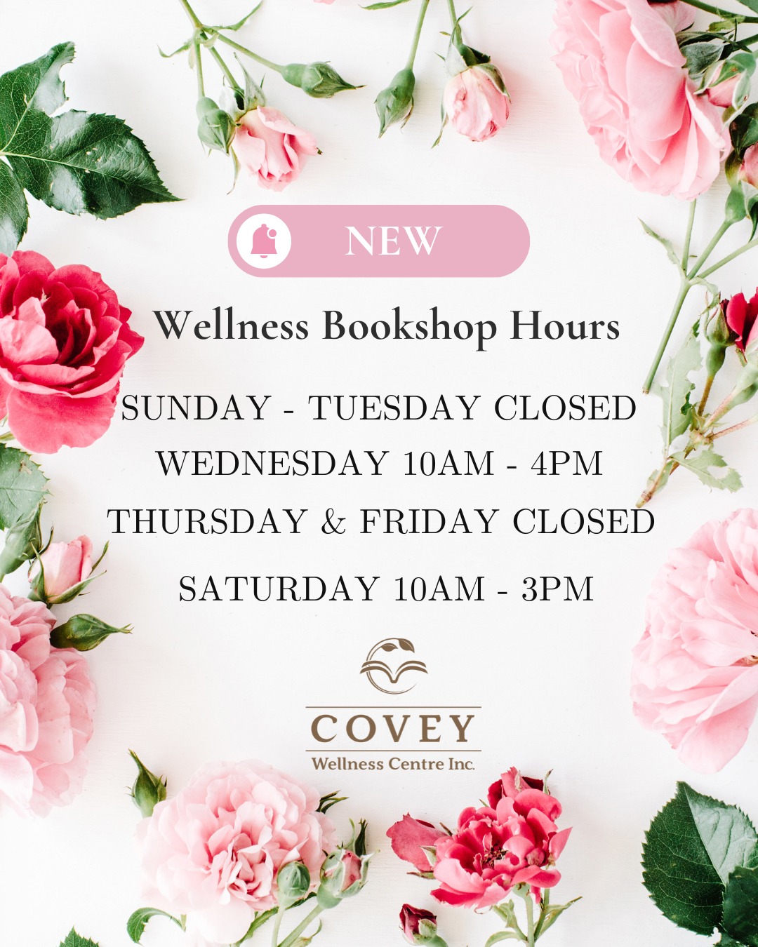 We’re making a small shift so we can better focus our time and energy where it matters most — connecting with our community. 💛
Moving forward, our Wellness Bookshop will be open during these dedicated hours:⬇
Wednesdays: 10am – 4pm
Saturdays: 10am – 3pm
These days will be our intentional in-shop time to browse books, connect, ask questions, and explore wellness resources together.
Thank you for supporting our little wellness space — we look forward to seeing you during these times.🫶