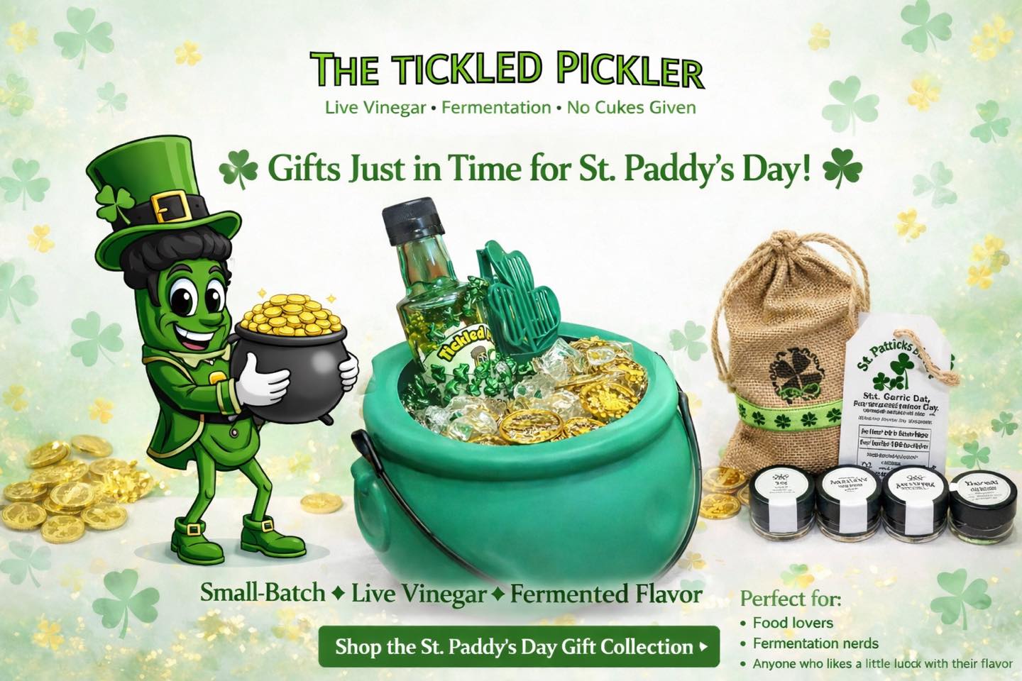 🍀 We’re bringing the luck of the Irish to Dunwoody! 🍀
This Saturday, March 15th, The Tickled Pickler will be popping up at the DHA Dunwoody Farmers Market from 9 AM – Noon, and we’re bringing some festive goodies with us.
Here’s what you’ll find at our booth:
✨ Special St. Paddy’s Day sampler sets
🍀 Our “Pot of Gold” Vinegar Gift Set
🥄 Small-batch live vinegars, salts, and fermented favorites
🎁 Fun holiday treats for the kids (while supplies last!)
Whether you’re stocking up for St. Patrick’s Day cooking, looking for a unique foodie gift, or just want to taste some seriously good fermented flavor, come say hello!
Bring your friends, bring your appetite, and maybe a little Irish luck.
📍 Dunwoody Farmers Market
📅 Saturday, March 15
⏰ 9 AM – Noon
We can’t wait to see you there! 🍀
#thetickledpickler #dunwoodyfarmersmarket #stpatricksday #shoplocal #atlantafoodie #fermentation #livevinegar #farmersmarketfinds