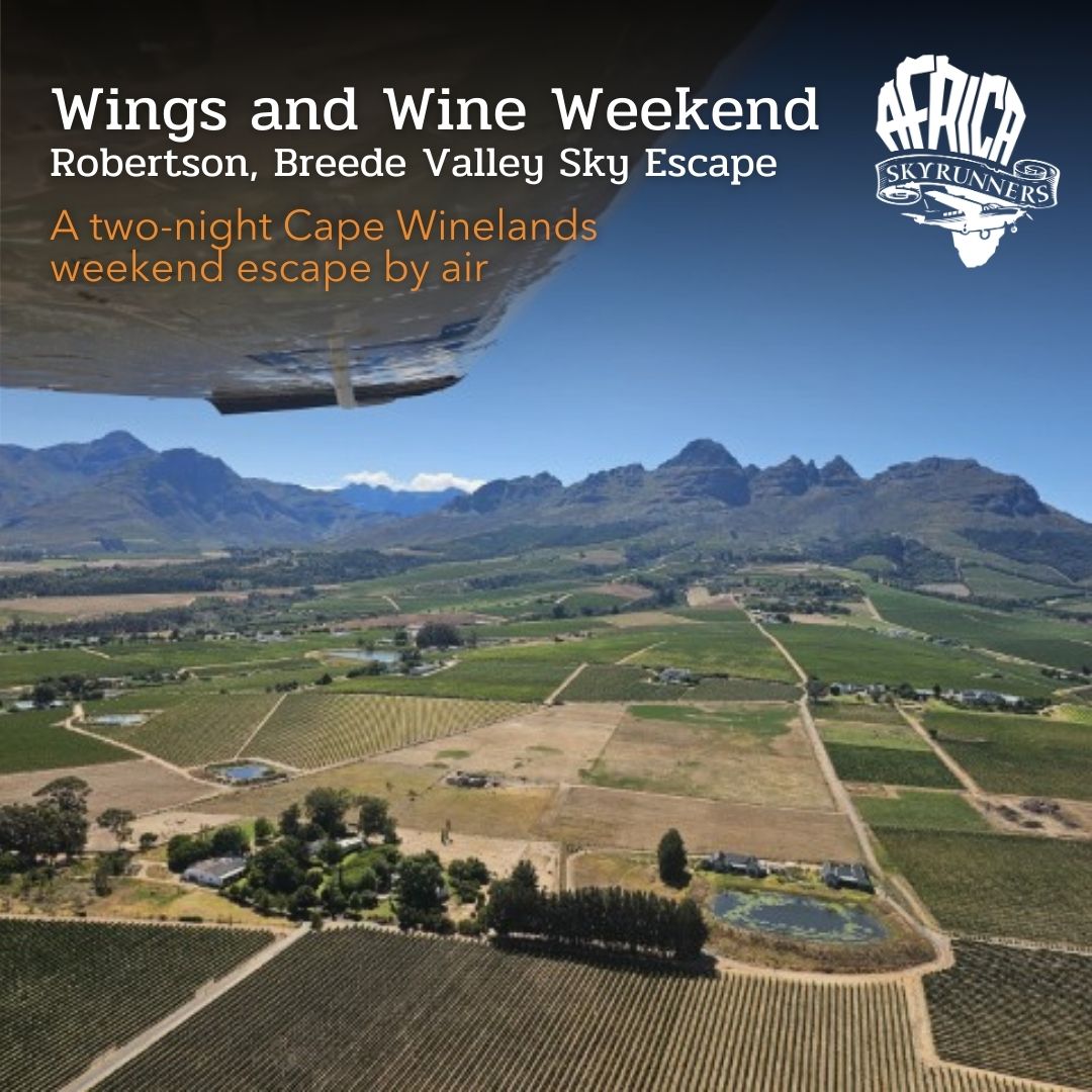 We’ve just launched a new flying experience: the Wings and Wine Weekend
Breede Valley Sky Escape | 2N/3D
This two-night escape takes guests from Stellenbosch into Robertson, Breede River Valley, for a weekend of scenic flying over the Cape Winelands, local fine wine and cuisine, and exciting activities exploring Robertson - one of the Cape’s best wine regions.
Highlights include return private flights over the Franschhoek Pass, a stay at @thegrandhotelrobertson , wine tastings in the valley, a Cap Classique experience at @weltevredewines , and a choice of either an olive oil and tapas tasting at Marbrin, or a wine and charcuterie experience at @kleinhoekkloof_wines before the flight home.
👉 Comment the words FLYING EXPERIENCES and we will send you the link via DM.
Book 📞💬+27 (0)83 760 1330 📨info@africaskyrunners.com
#AfricaSkyRunners #Robertson #TheGrandHotel #Olives #Wine #Trains