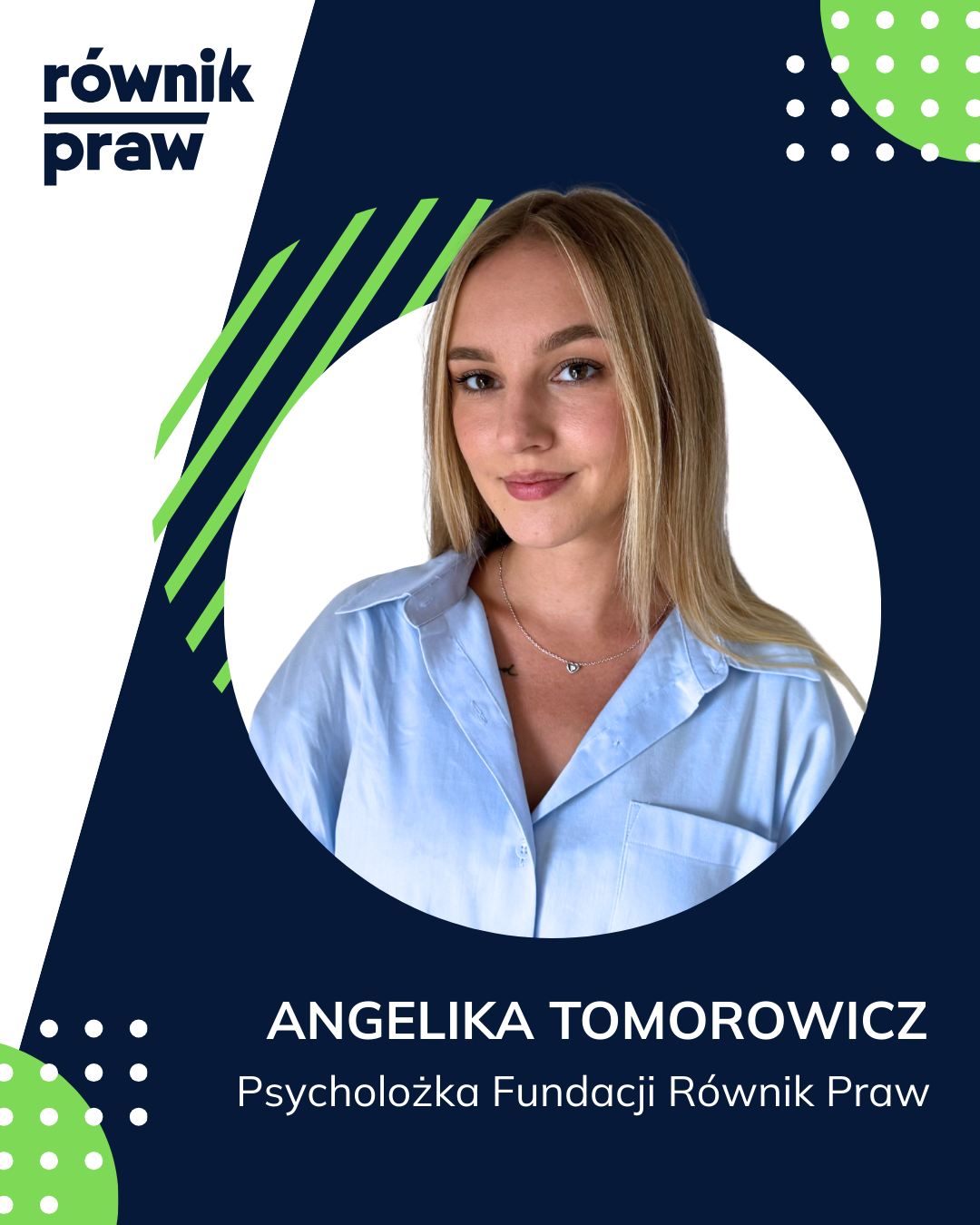 #działpsychologiczny
Poznajcie kolejną psycholożkę z Działu Psychologicznego Równika Praw - Angelikę Tomorowicz. 🎉
"Nazywam się Angelika Tomorowicz. Jestem absolwentką psychologii na Uniwersytecie Wrocławskim. Doświadczenie zawodowe zdobywałam podczas praktyk w domu dziecka Siemacha Spot 24/7 we Wrocławiu, gdzie wspierałam młodzież w codziennych trudnościach emocjonalnych i relacyjnych. Uczestniczyłam również w szkoleniu z zakresu uzależnień behawioralnych, a moją pracę magisterską poświęciłam tematyce uzależnień i jakości życia osób w procesie zdrowienia.
Tematyka uzależnień, emocji oraz szeroko pojętego dobrostanu psychicznego to obszary moich szczególnych zainteresowań.
W swojej pracy chciałabym wspierać osoby dorosłe, które doświadczają trudności emocjonalnych, kryzysu, przeciążenia lub potrzebują lepiej zrozumieć siebie i swoje reakcje.
W kontakcie z drugą osobą kieruję się empatią, zrozumieniem i akceptacją. Wierzę, że rozmowa w atmosferze zaufania i szacunku może być ważnym krokiem w stronę odzyskania równowagi i poczucia sprawczości."
Jeśli chcesz skorzystać z darmowej pomocy psychologicznej, jesteśmy tu dla Ciebie 💜
Więcej informacji wkrótce.