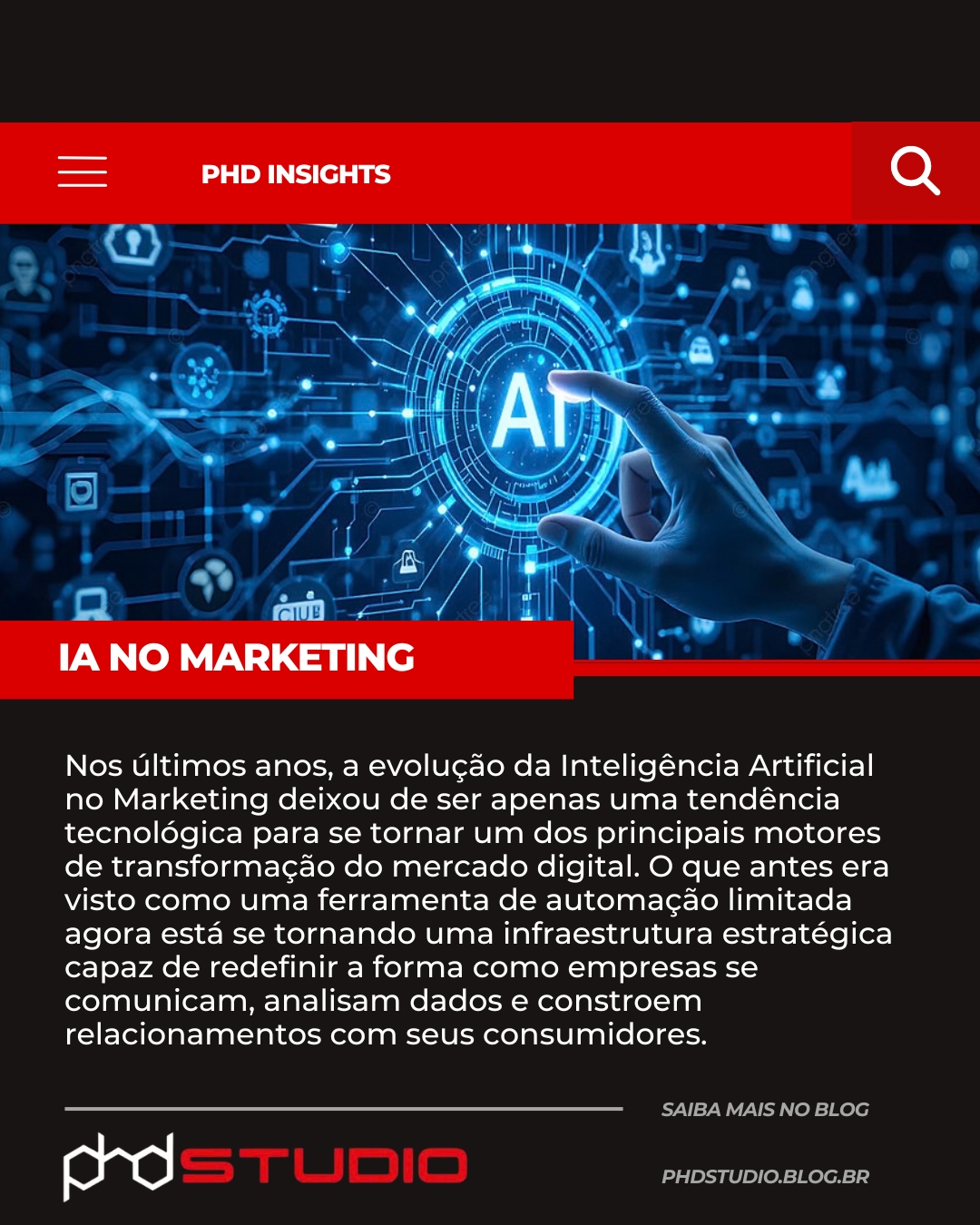 Como a Inteligência Artificial está transformando estratégias, criatividade e decisões de marketing? Descubra insights e exemplos práticos no novo post. Link in Bio
#MarketingDigital #AI #Inovação #Criatividade #TransformaçãoDigital #phdstudio
