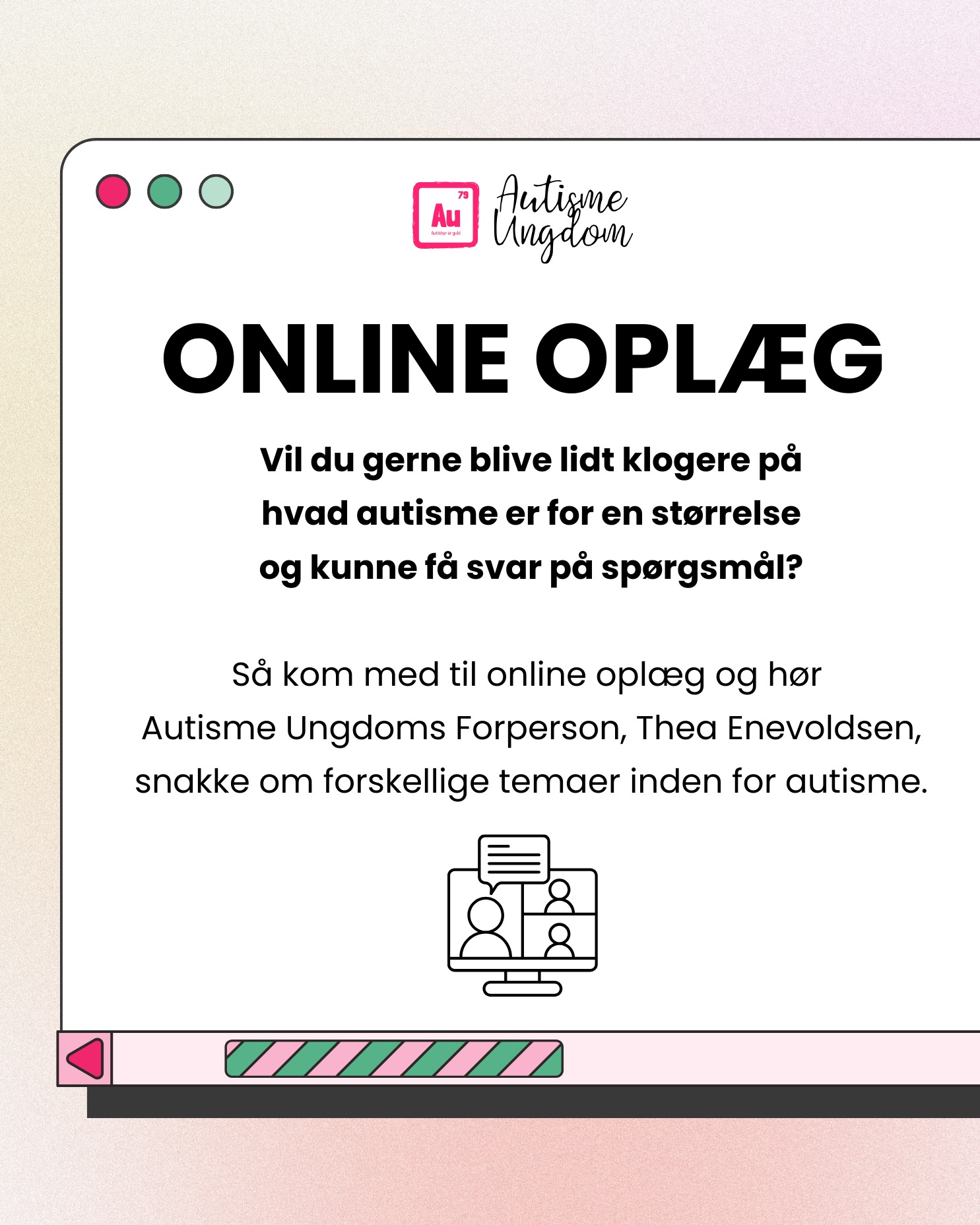 Hvad er autisme egentlig?!🧠
I det første af en række gratis online oplæg giver vores forperson Thea Enevoldsen en introduktion til autisme. Vi ser både på, hvordan forskningen beskriver autisme, og hvordan mange autister selv oplever og forklarer det i hverdagen.
Der vil være god tid til spørgsmål og samtale, så alle kan få noget ud af oplægget, om du blot er nysgerrig på din egen diganose eller en uden diganosen som øsnker mere viden, så er du velkommen! 🌻
Det er gratis at deltage, tilmeld dig via vores hjemmeside (link i story) og du vil modtage et Zoom link inden oplæget går igang. 🩷
-----------
📅 Torsdag d. 12 marts kl. 18
💻 Online
🎟️ Gratis at deltage
🔗 Tilmelding via vores hjemmeside
-----------
Oplægget er en del af en online foredragsrække i 2026 hos Autisme Ungdom.
Alle oplæg i rækken er økonomisk støttet af @detobelskefamiliefond
#Autismeungdom #gratisdeltagelse #vidensdeling #ungdom #autisme