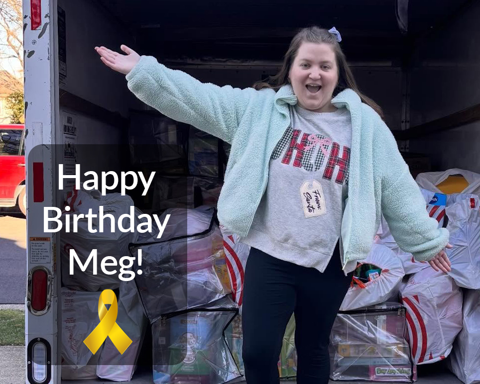 Happy 24th Birthday to childhood cancer survivor Meg Gallagher! Meg is a wonderful advocate who is also the founder of Meg's Giveback. Please join us in wishing Meg a very happy birthday!