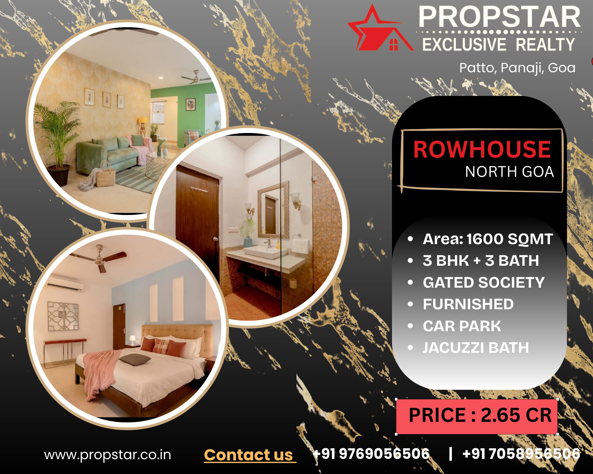 Premium 3 BHK Rowhouse in North Goa – Fully Furnished Holiday Home with Jacuzzi & Private Parking
Property Highlights: -
Undivided land share ownership
Fully Furnished Luxury Interiors
Jacuzzi Bath in Master Bedroom
Modern Modular Kitchen with fittings
Beautiful Landscaped Garden Area
Private Car Parking
Gated Community with 24x7 Security
Regular Property Maintenance Services
Peaceful Green Surroundings
Call for More Details : +91 9769056506 | +91 7058956506