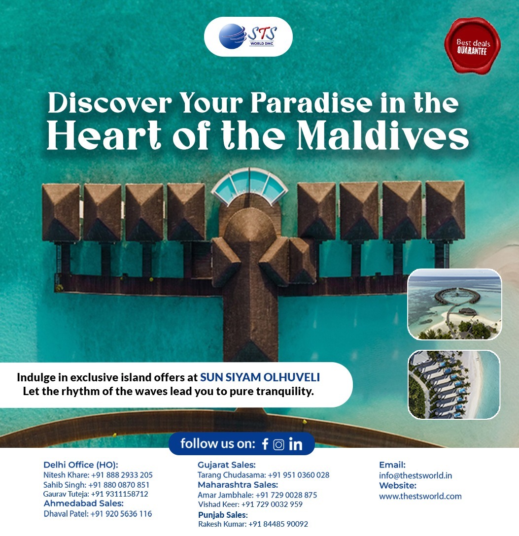 Escape to Sun Siyam Olhuveli with STS World and discover your own slice of Maldivian paradise. Overwater villas, turquoise lagoons, and best‑deal guarantees make every moment pure tranquility. 🌴💦
Plan your Maldives escape now:
🌐 www.thestsworld.com
✉️ info@thestsworld.in
.
--CALL NOW!--
Delhi Office (HO):
Nitesh Khare: +91 888 2933 205
Gaurav Tuteja: +91 931 1158 712
Sahib Singh - +91 880 0870 851
Maharashtra sales:
Amar Jambhale: +91 7290028875
Vishad Keer: +91 729 0032 959
Gujarat Sales:
Tarang Chudasama: +91 951 0360 028
Ahmedabad Sales:
Dhaval Patel: +91 920 5636 116
Punjab Sales:
Rakesh Kumar: +91 844 8590 092
#SunSiyamOlhuveli #STSWORLD #MaldivesParadise #OverwaterVillas #IslandGetaway #BestDealsGuaranteed