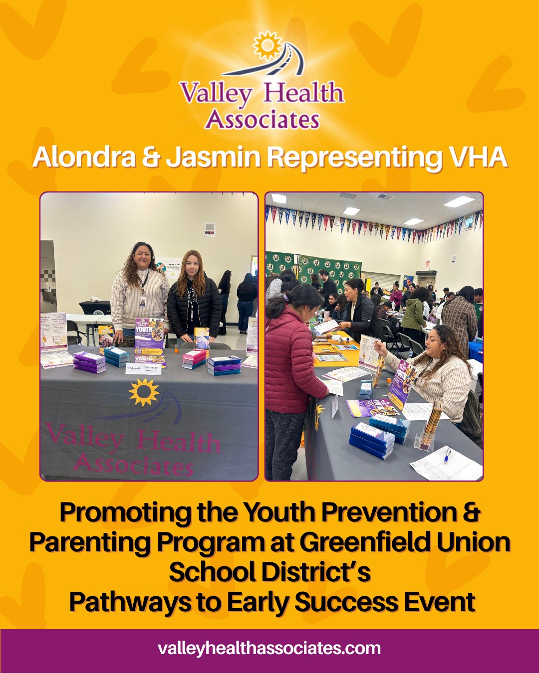 Alondra and Jasmin had the opportunity to attend the Greenfield Union School District’s Pathways to Early Success event on Wednesday, February 18th, where they proudly represented VHA’s Youth Prevention & Parenting Program.
We’re grateful for the chance to connect with families, share resources, and support our community’s youth and parents.
#VHA #YouthPrevention #ParentingSupport #CommunityOutreach #GreenfieldUSD