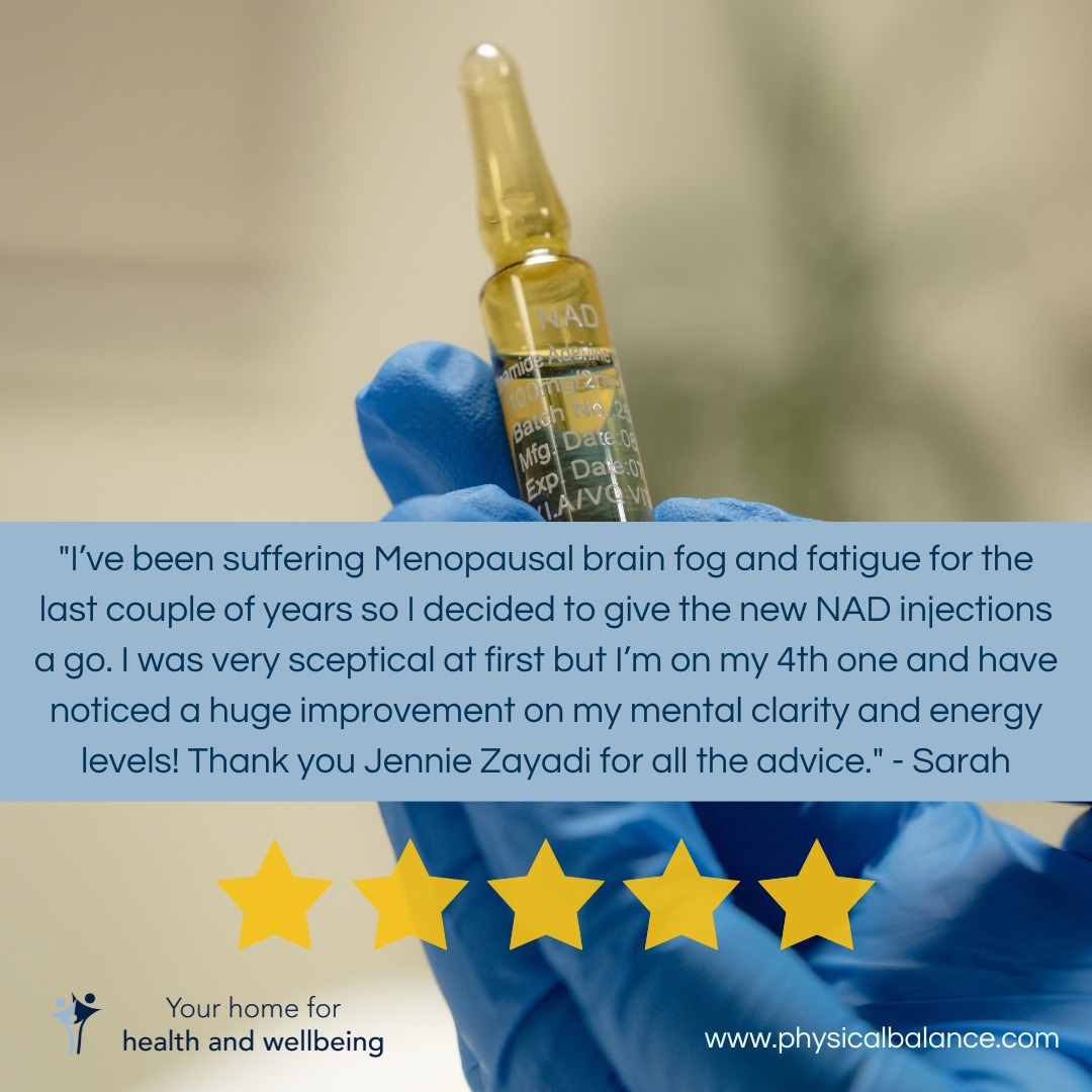 What a lovely Facebook recommendation we had recently following a number of NAD+ injections with Jennie - huge thank you to Sarah, one of our Reception team for sharing her experience 😊 We always appreciate your feedback. If you would like to recommend us, you can leave a review on Google or on our Facebook page where it will help others to find us too ❤️ You can find links to both in our bio #physicalbalance #thestudioatphysicalbalance #basingstokeclinic #clientreview #clienttestimonial #nadinjectionsbasingstoke #wellbeinginjectionsbasingstoke