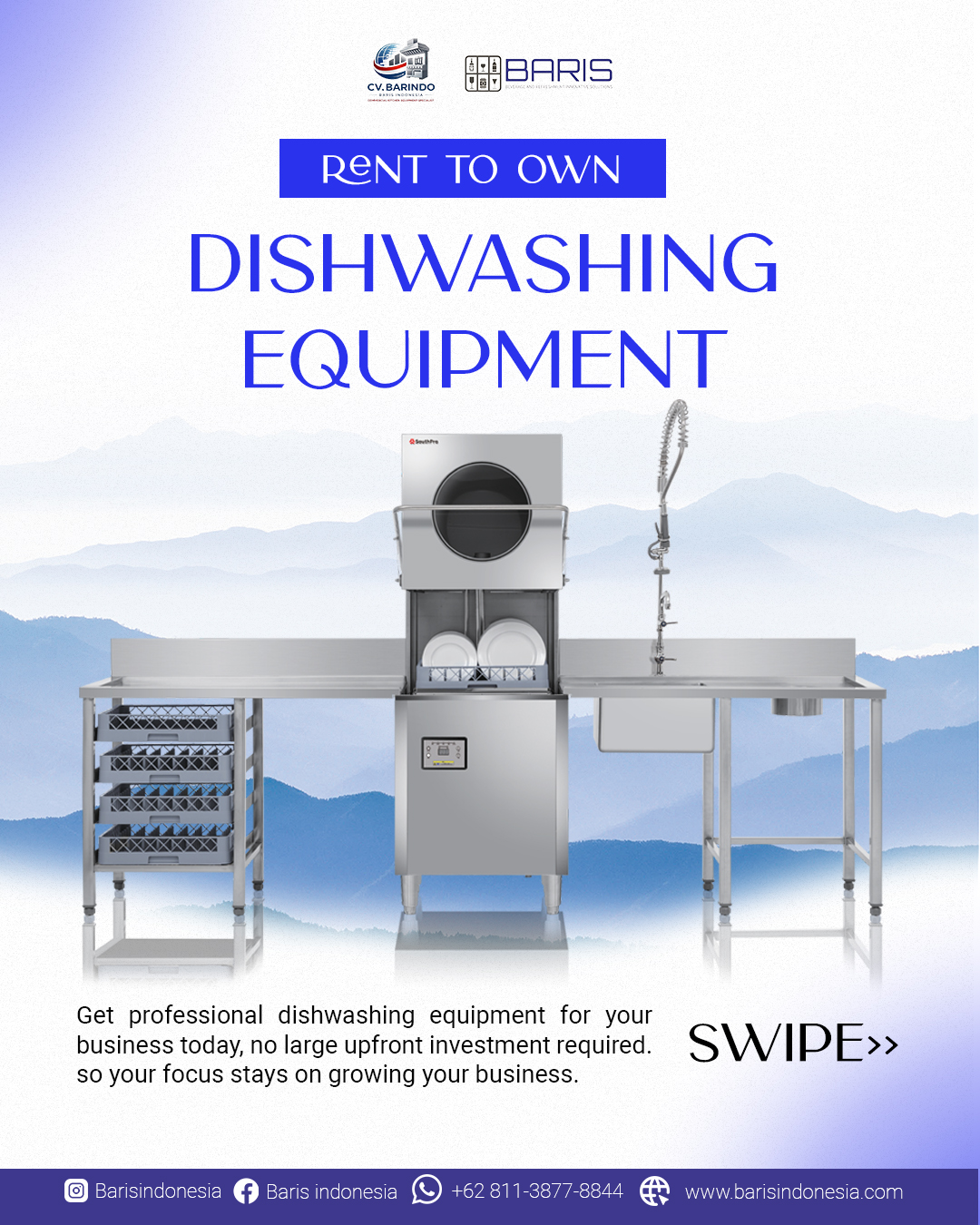 Get professional dishwashing equipment for your business today, no large upfront investment required. so your focus stays on growing your business.
---
CONTACT US
Whatsapp : +62 811-3877-8844
Email : barisindonesia40@gmail.com
Website : www.barisindonesia.com
Find Us
Jl. Diponegoro No.717, Pedungan, Denpasar Selatan, Kota Denpasar, Bali
#barisindonesia #kitchenequipment #barequipment #dishwasherequipment #dishwashing #rent #hospitality #cafe #restaurant #hotel #bali #badung #ubud