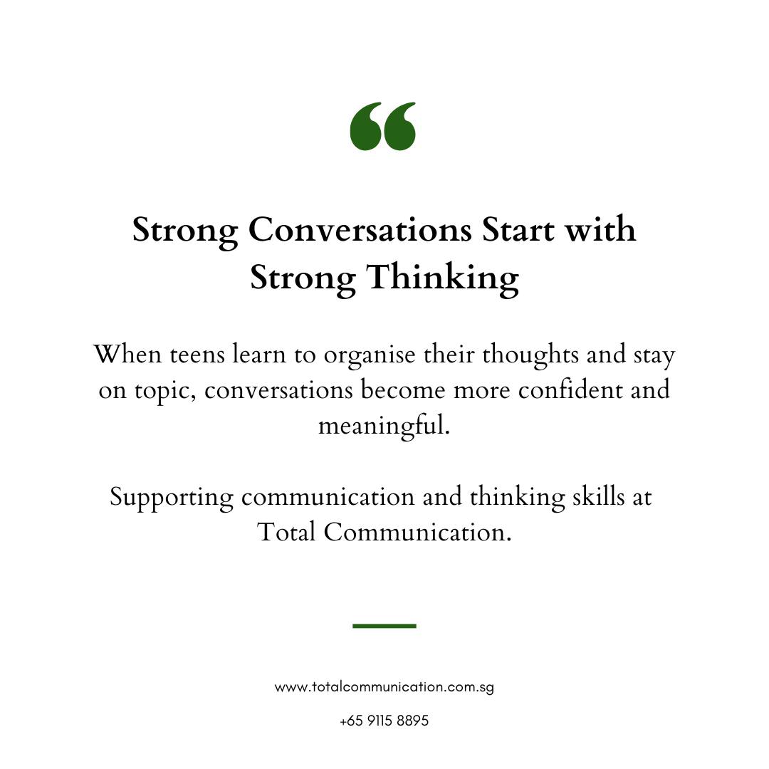 Helping teens organise their thoughts makes it easier for them to express themselves clearly and with confidence.
To learn more, contact us, Call/WhatsApp: +65 9115 8895
#TeenCommunication #ThinkingSkills #ParentSupport #ChildDevelopment #TotalCommunication