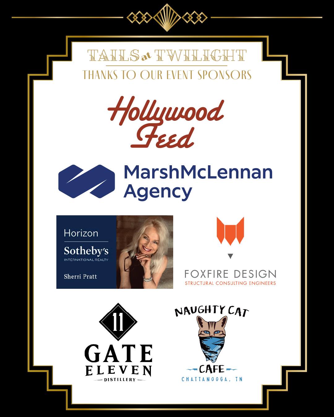 We want to thank all of our sponsors for Tails At Twilight 2026 to be held at the Coker Museum on Thursday! Their kindness has helped us get this fundraiser off to a great start and we know the event will be a fun one for all who can attend. Thank you Foxfire Design, @naughtycatcafe , @hwfeed , Marsh McLennan Agency, @horizonsothebysrealty, and @gate11distillery.
