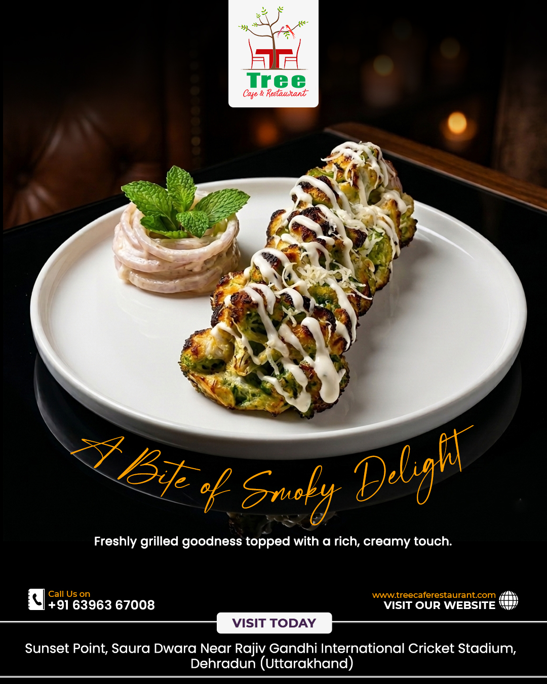 Smoky, creamy, and absolutely irresistible! 🔥✨
Enjoy the perfect blend of grilled flavors and rich creamy goodness at Tree Cafe & Restaurant. One bite and you’ll fall in love with the taste! 😋🍽️
#TreeCafe #DehradunFood #FoodLovers #GrilledDelight #FoodieLife #DehradunCafe #CreamyDelight #FoodPhotography #Foodstagram