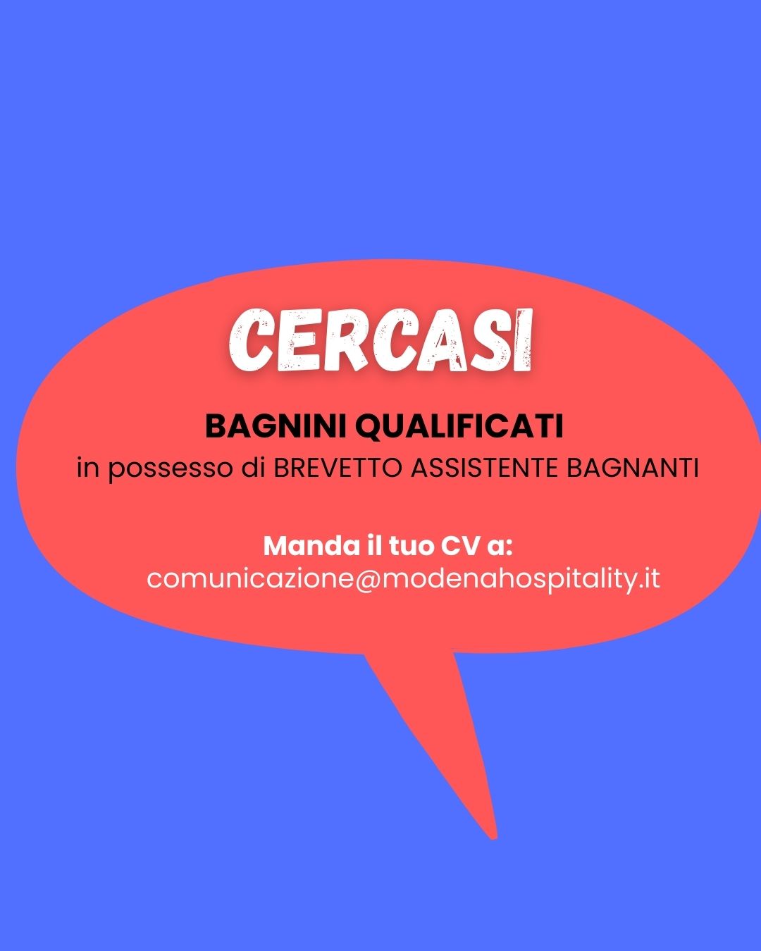 🏊♂️ L'estate inizia qui. Fai parte del nostro Team!
Stiamo cercando Assistenti Bagnanti per la nuova stagione in riapertura, da metà maggio a metà settembre.
Se sei responsabile, attento e ami lavorare in un ambiente professionale e dinamico, sei la persona che fa per noi 💪 Requisiti:
🏅 In possesso Brevetto assistente bagnanti in corso di validità (indispensabile)
👁️ Capacità di vigilanza e alta concentrazione
🤝 Spirito di squadra e collaborazione
🌍 Buona conoscenza dell'inglese
📍 Residenza a Formigine o comuni limitrofi
Cosa offriamo:
✅ Contratto stagionale a norma di legge (full-time o part-time a seconda della disponibilità data)
✅ Struttura prestigiosa di catena con clientela selezionata e internazionale
✅ Un team giovane e un'estate da ricordare
⏰ Richiesta disponibilità fondamentale nei weekend e festivi, per tutta la stagione estiva.
📩 Per candidarti, Invia il tuo CV aggiornato con foto e copia del brevetto a:
comunicazione@modenahospitality.it
.
.
.
#lavoromodena #greenclubcasinalbo #piscinegreenclub #lavorostagionale #estate2026 #lavorostagionale #lavoropiscina #formigine #lavoroestivo #lavoromodenaeprovincia #lavoroestivomodena #lavoroemiliaromagna #offertedilavoromodena #lavoraconnoi