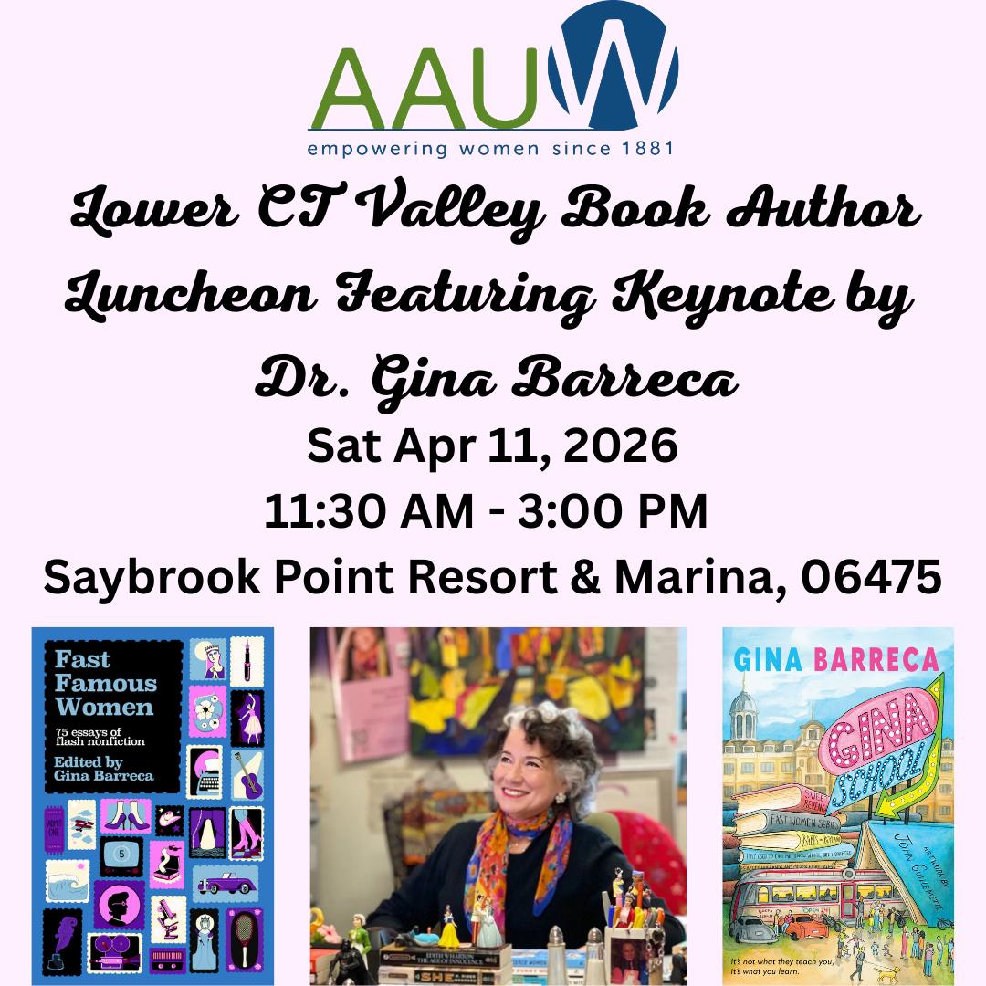 #Getyourticketsnow for the 2026 AAUW #Book #AuthorLuncheon featuring #WoodhallPress #author @gina.barreca as the #keynotespeaker! #Ticketsgofast ‼ Get yours via link in bio.
#ginabarreca #authorevent #ginaschool #fastfiercewomen #fastfunnywomen #fastfamouswomen #fastfallenwomen #humorist #educator
