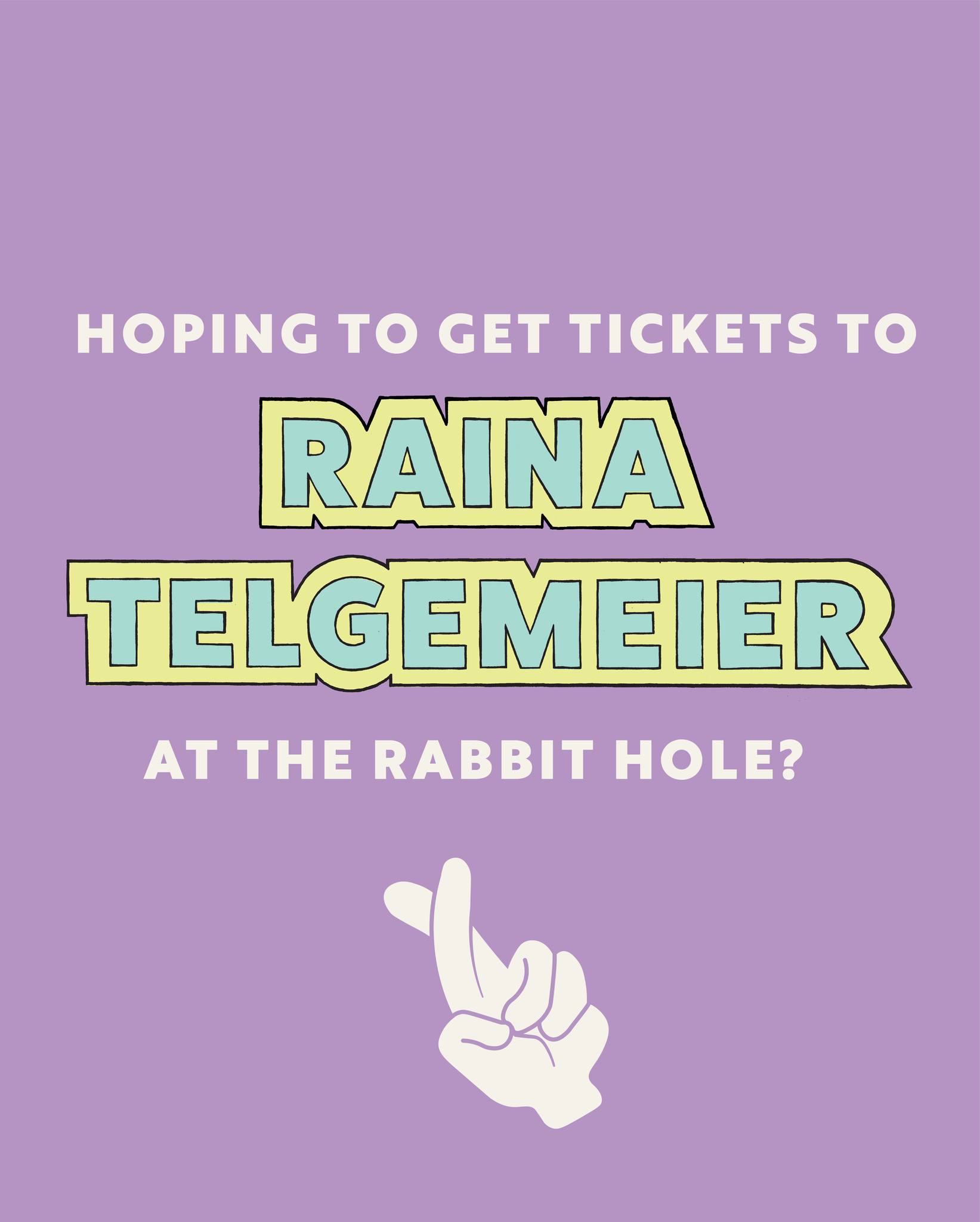 🚨 Tickets for our special events with Raina Telgemeier go on sale this Wednesday, March 11! 🚨
We expect them to sell out quickly, so please prepare yourself by reading each event description and our FAQ at rabbitholekc.org/raina-telgemeier
