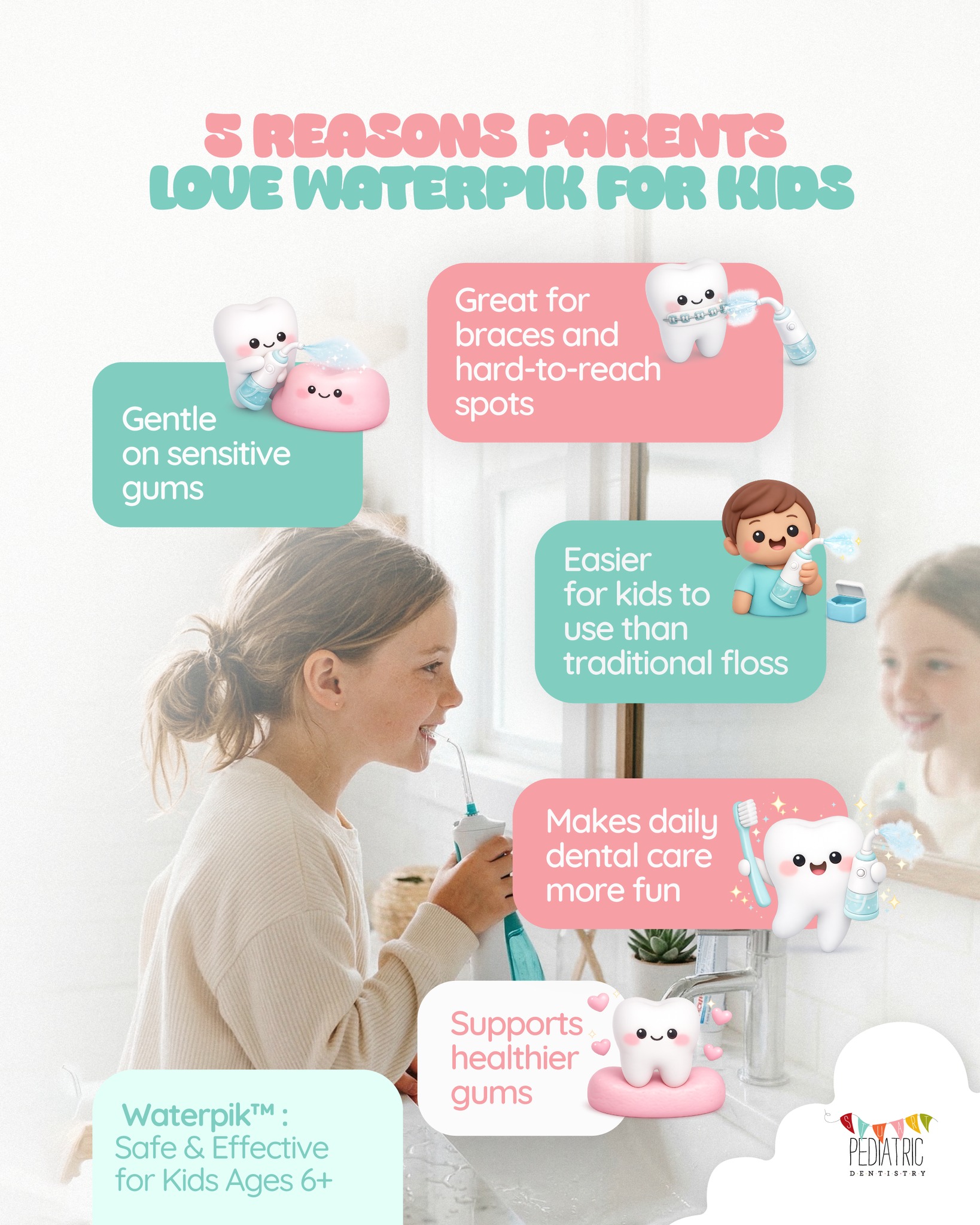 Did you know a toothbrush only reaches about 60% of your child's tooth surface? 🦷 The Waterpik