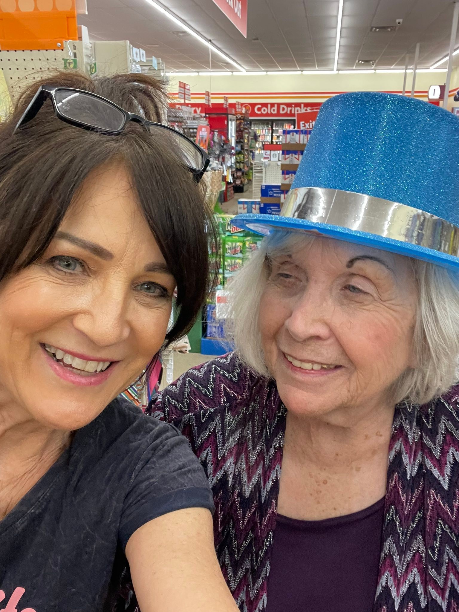 On Monday, Mom & I went on another girls’ day. We had burgers at a local greasy spoon and did a little shopping. Here we are being silly at the dollar store.