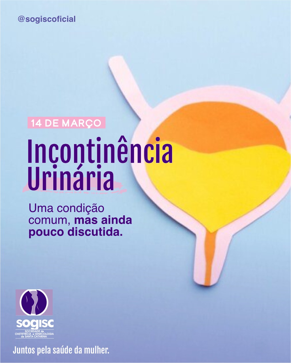 A perda de urina NÃO é normal.
A incontinência urinária é um problema que afeta milhões de pessoas ao redor do mundo.
No Brasil, cerca de 10 milhões de pessoas sofrem com essa condição, o que representa
cerca de 5% da população.
⠀
♀ A prevalência é maior entre as mulheres, por serem mais suscetíveis devido à sua
anatomia, gravidez e ao parto. Dados estimam que 26% das mulheres brasileiras são
afetadas pela incontinência, em comparação com 11,5% dos homens.
Apesar da alta prevalência, muitas pacientes ainda deixam de buscar atendimento por constrangimento ou desinformação.
A avaliação médica é fundamental para identificar o tipo de incontinência e estabelecer a melhor estratégia terapêutica, que pode incluir mudanças comportamentais, fisioterapia do assoalho pélvico, tratamento medicamentoso ou abordagem cirúrgica, conforme cada caso.
A SOGISC reforça a importância da informação baseada em evidências, do diagnóstico adequado e do acompanhamento especializado, contribuindo para a promoção da saúde e da qualidade de vida das mulheres.
#SOGISC #IncontinênciaUrinária #SaúdeDaMulher