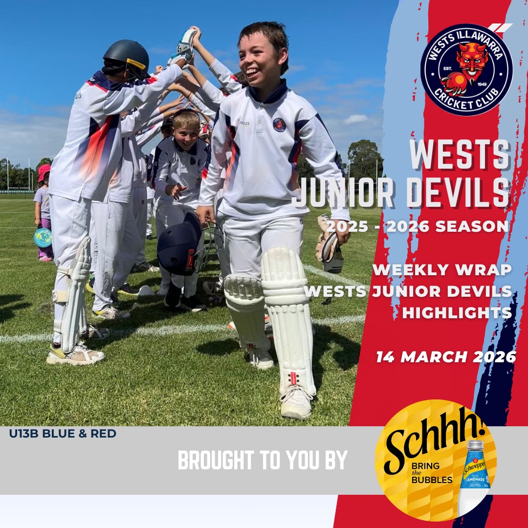 ๐ Weekly Wrap ๐
What a season itโs been for our Wests Junior Devils! Every one of our teams battled hard all year and showed great determination, teamwork and club spirit.
To the teams who just missed out on the Grand Final โ you should be incredibly proud of everything you achieved this season. You represented the red and blue brilliantly.
A huge thank you to all our coaches and parents for the countless hours, support and dedication you give our junior players each week.
Now itโs time for the big stageโฆ GRAND FINAL WEEK! ๐ฅ
Congratulations to
๐ด U13B White
๐ต U13B Blue
๐ด U15A
Three teams. One club. Letโs get around our Junior Devils and cheer them on as they take on their Grand Finals! ๐ด๐ต๐ฅ
#WestsJuniorDevils #RedAndBlue #GrandFinalWeek #JuniorCricket #ClubPride #LetsGoDevils #WestsIllawarraCricketClub