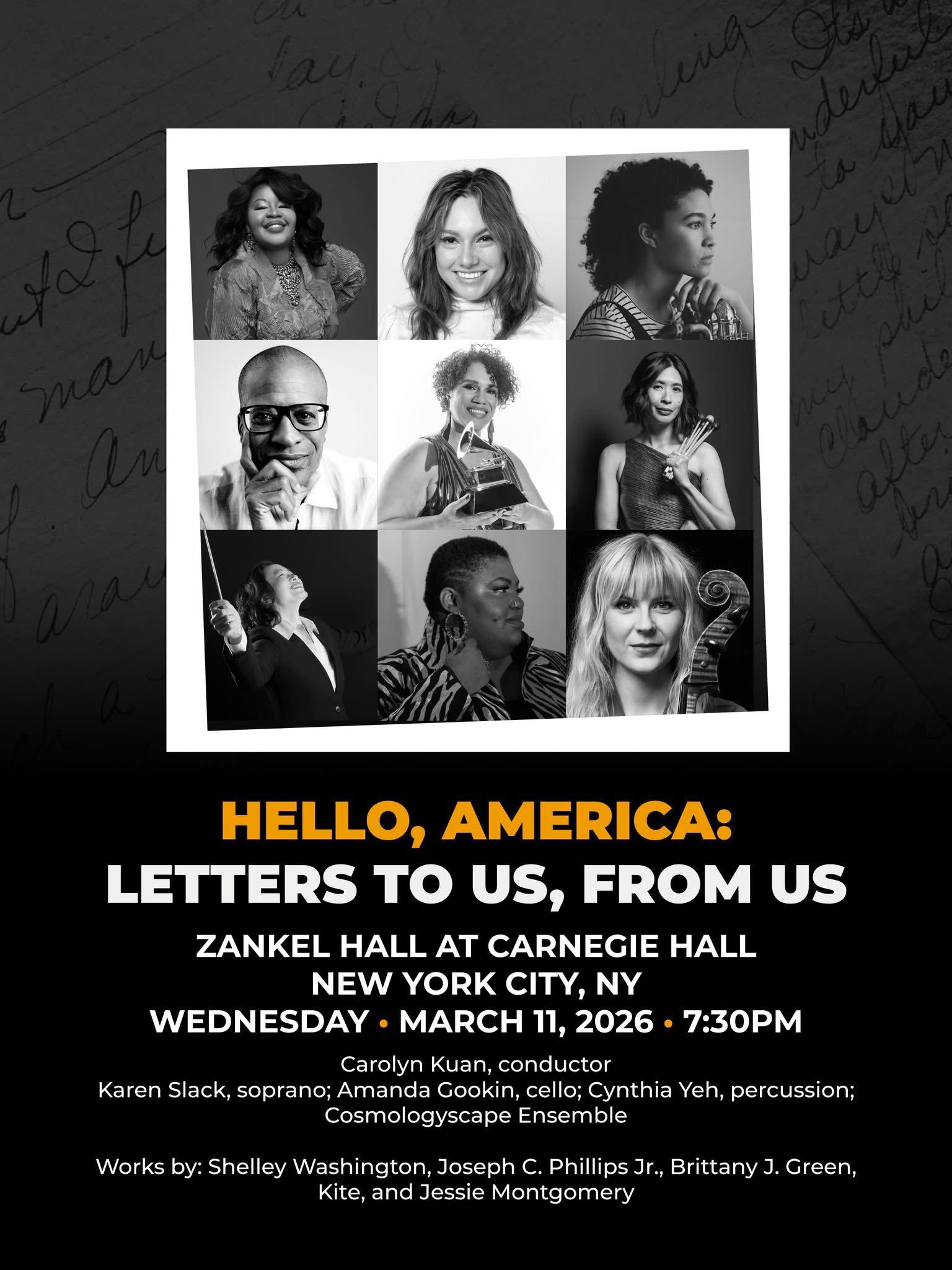 #America250 Tomorrow night 7:30pm Carnegie Hall with American Composers Orchestra world premiere by Brittany J. Green Letters To America. https://www.carnegiehall.org/Calendar/2026/03/11/American-Composers-Orchestra-0730PM