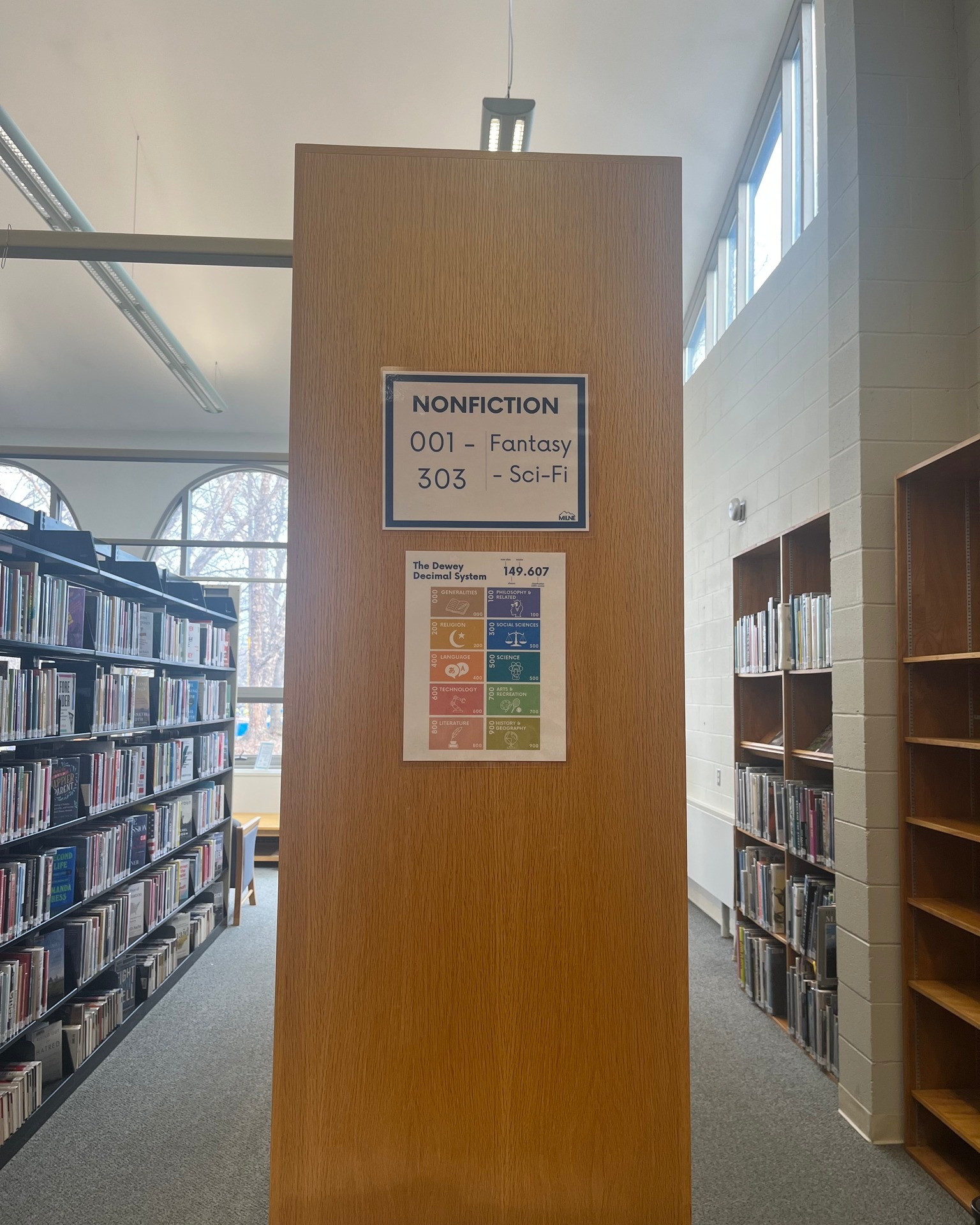 We've updated our way finding for nonfiction! 🎉 Not only can you see a new signs about the Dewey Decimal System, but fantasy and sci-fi have shifted to the nonfiction area by our oversized books.
#library #scifi #fantasy #nonfiction