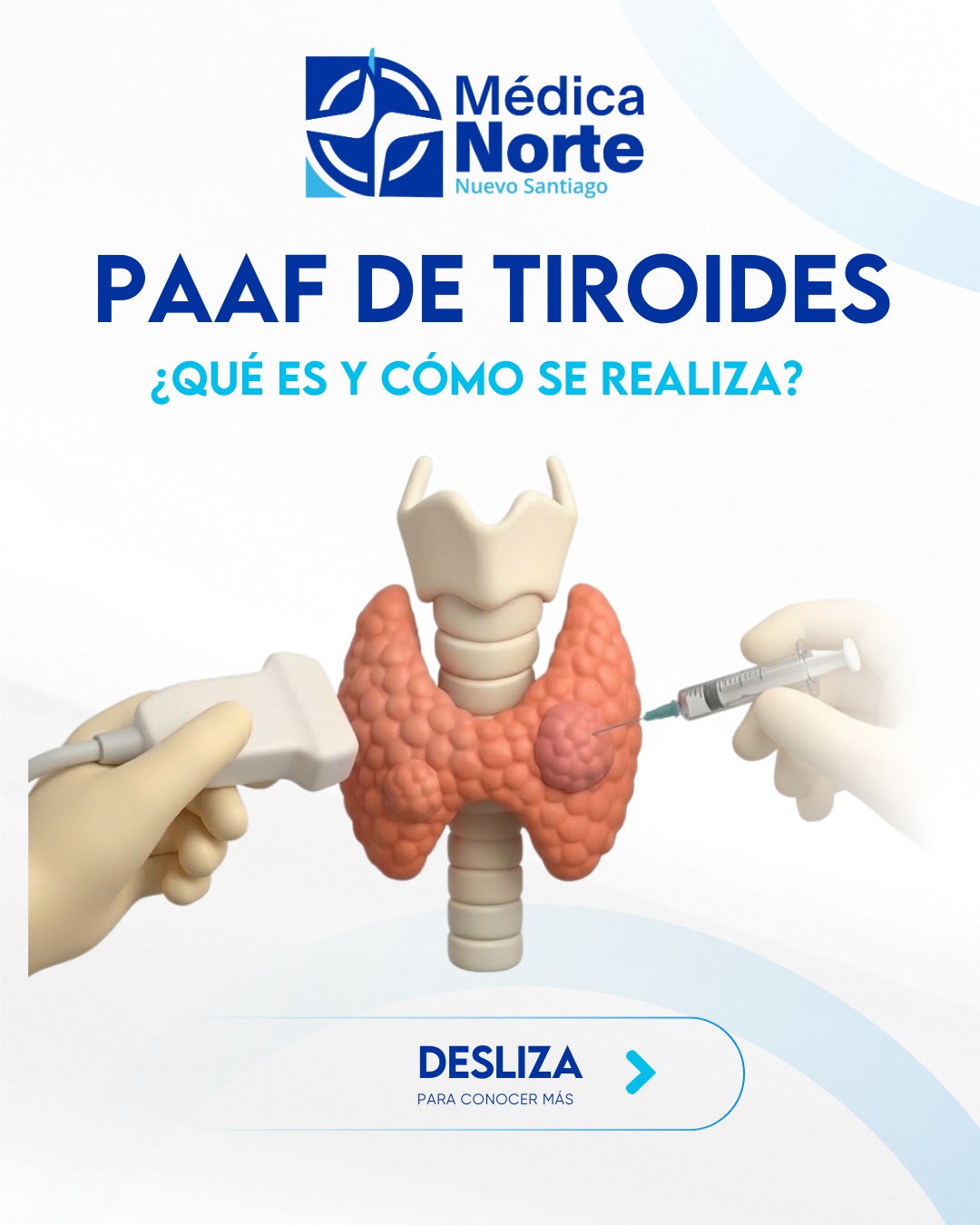 Cuando aparece un nódulo en la tiroides, es normal que surjan muchas preguntas.
La buena noticia es que hoy existen estudios sencillos que permiten evaluarlo de forma segura y obtener información clave para el diagnóstico.
En Médica Norte, el @dr.carrascoendo , especialista en endocrinología, metabolismo y nutrición, realiza este tipo de evaluaciones orientando al paciente en cada paso del proceso.
Contar con una valoración especializada permite tomar decisiones médicas oportunas y dar el seguimiento adecuado a tu salud tiroidea.
📲 Agenda tu cita: 6633-1100
☎️ Línea fija: 950-0047
📍 Médica Norte
#MédicaNorte #Tiroides #SaludTiroidea #Endocrinología #DiagnósticoOportuno #TuGuíaAUnaMejorSalud