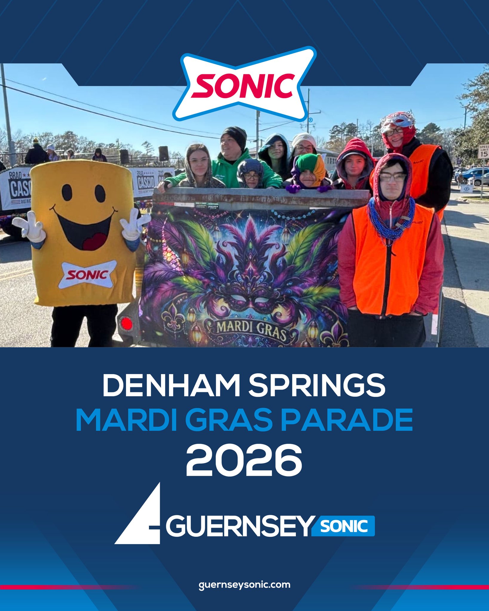 Our crew showed up loud, proud, and ready to celebrate at the Denham Springs Mardi Gras Parade.
It was all about community, teamwork, and showing what Guernsey Sonic is all about.
Events like this remind us why staying connected to the communities we serve matters.
⚓ Proud to be part of the parade. Proud to be Guernsey Sonic.
#MardiGrasVibes #CommunityStrong #CrewEnergy #ProudToServe #GuernseySonic