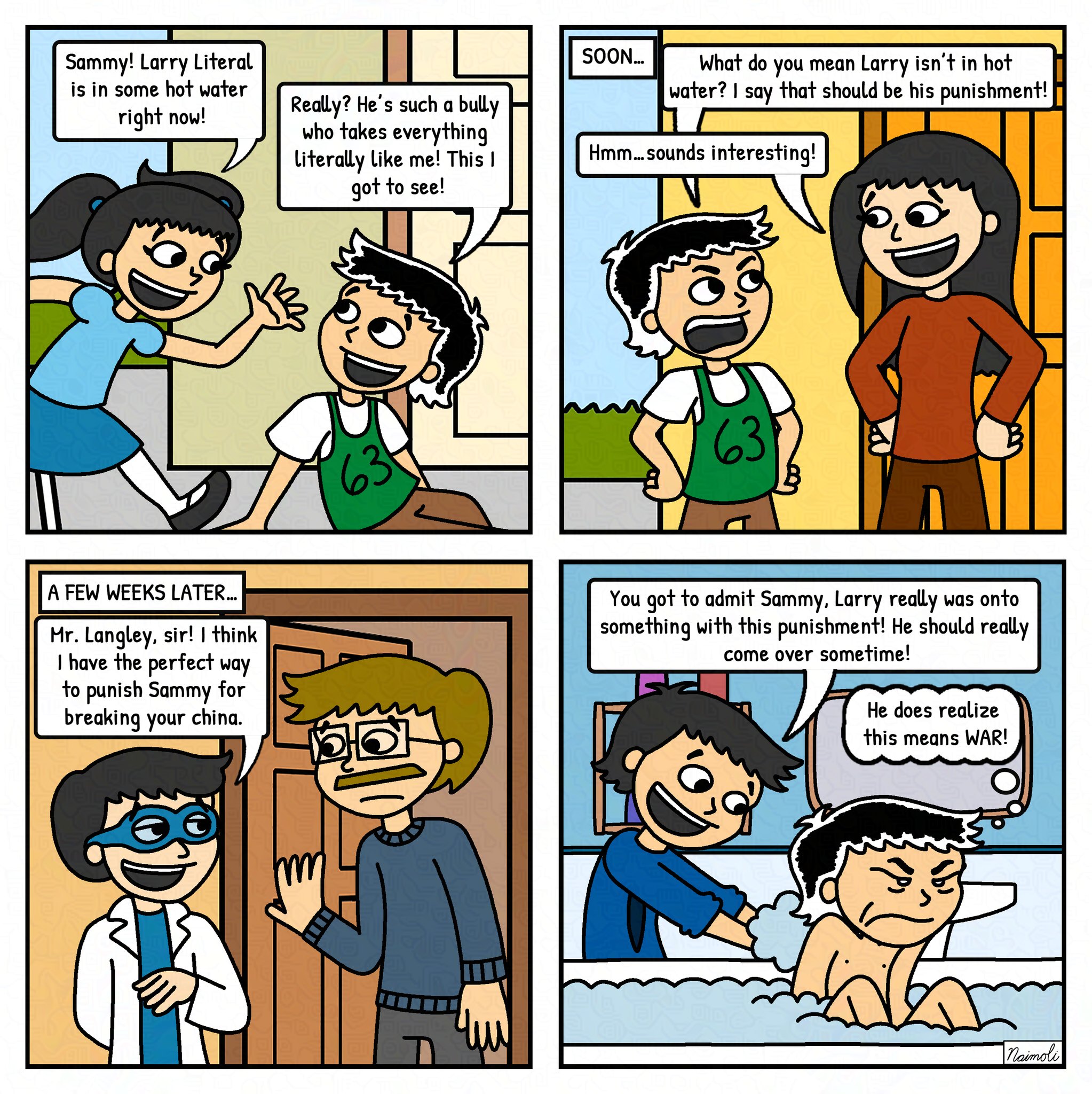 When Sammy hears Larry’s “in hot water,” he expects steam, not sarcasm…
…but now he’s the one getting soaked thanks to a very literal grudge! ♨️🛁
Better watch your back, Larry—Sammy’s plotting vengeance!
📚 Dive into the full comic collection — available now on Amazon! Link in bio!
#ComicStrip #WebcomicSeries #CartoonHumor #FunnyComics #SammySays #ComicOfTheDay #LiteralLaughs #KidLogic #IndieComics #GraphicNovelHumor #SupportIndieCreators #ComicBookLovers #ReadMoreComics #HotWaterTrouble #SoapboxShowdown #SammyVsLarry #TubOfJustice #PunishmentGoneWrong #OopsMoment #InstaComics