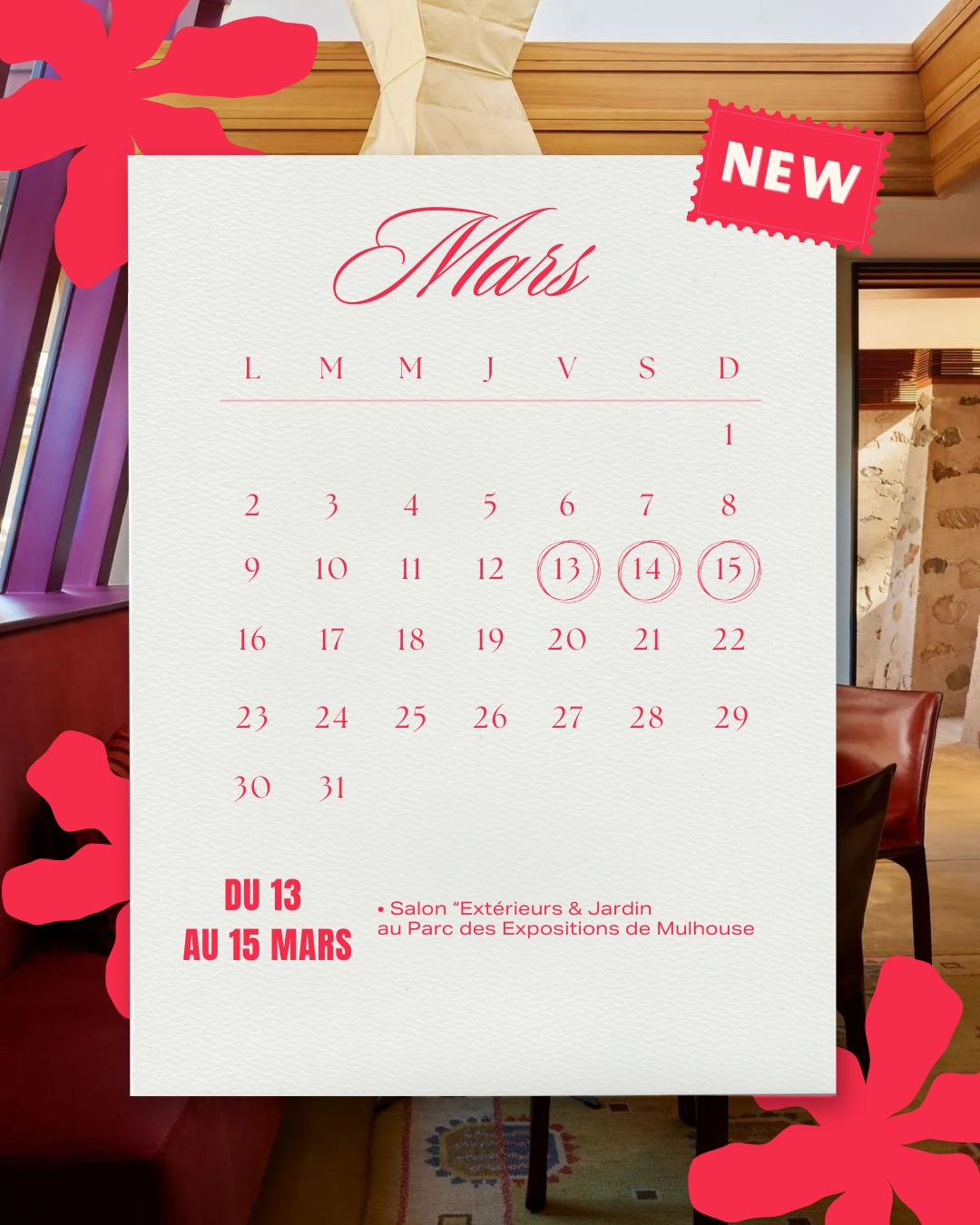 🌸 SAVE THE DATES 🌸
Voici le programme de mars pour retrouver Fine Fleur lors des événements auxquels nous participons :
🌸 13-15 mars
Venez découvrir le marché aux plantes avec ses dix producteurs de plantes, fleurs, bulbes, plantes d’intérieur. Une belle manière de préparer et faire entrer le printemps chez soi.
📍 @parcexpomulhouse, Mulhouse (68)
🎟️ Entrée : 5 €
À très vite,
L’équipe Fine Fleur 💫