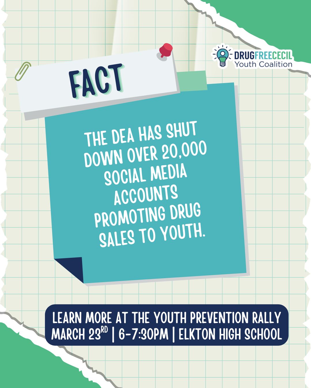 Learn more about social media and youth targeted drug marketing from Cecil County High School students at our Youth Prevention Rally!
📅 March 23, 2026
⏰ 6:00-7:30PM
📍 Elkton High School, 110 James St. Elkton, Md 21921
#youthtrainings #youthadvocate #youthleadership #prevention #dfcyc