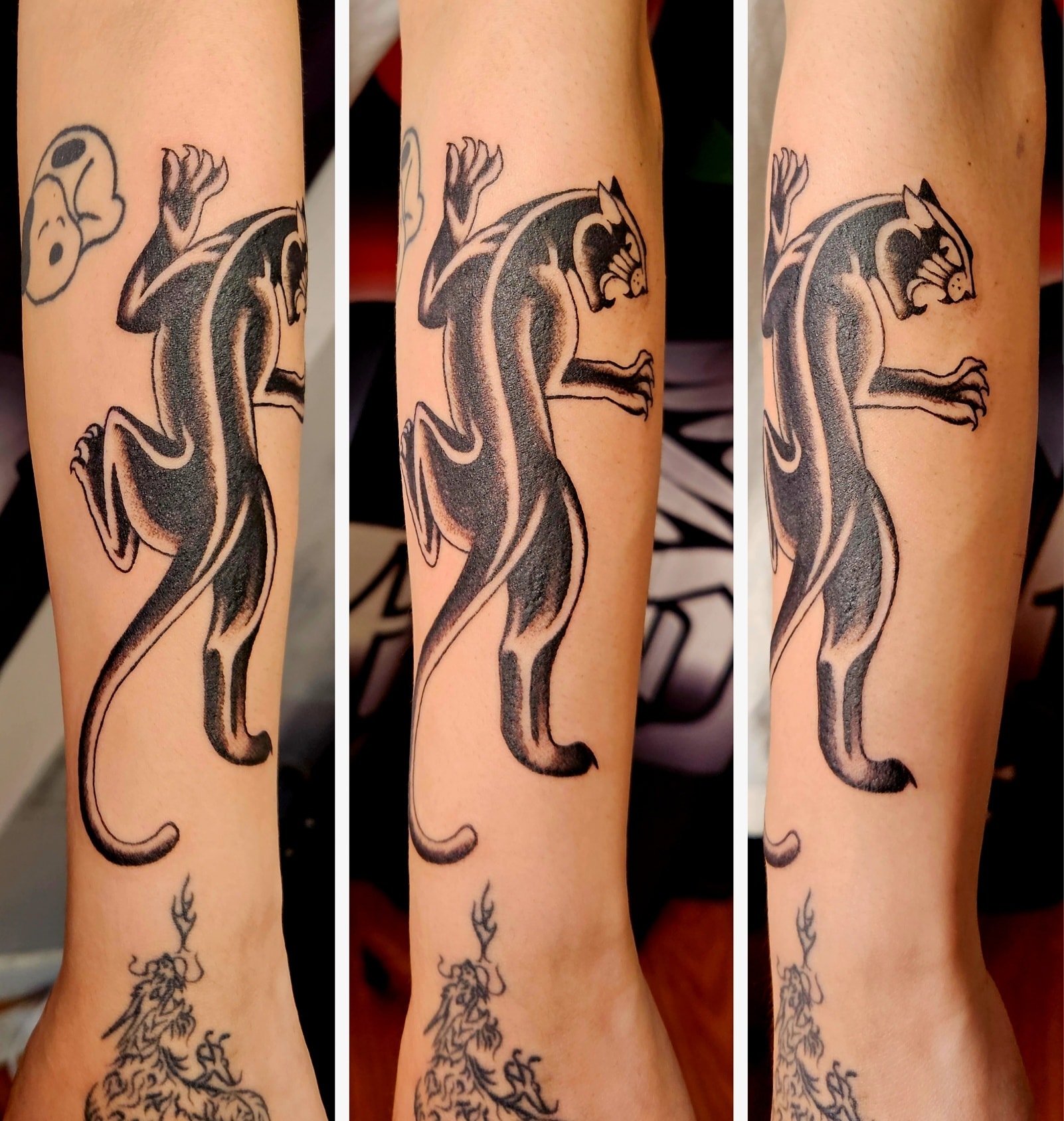 Trad panther š done by Pete @Pete_Explicit Ink #tattoo #tradpanther #traditionalpanthertattoo #panther #explicitinktattoo #ink #graywashtattoo #melbournetattoo #tattooistnearme #stalbanstattoo