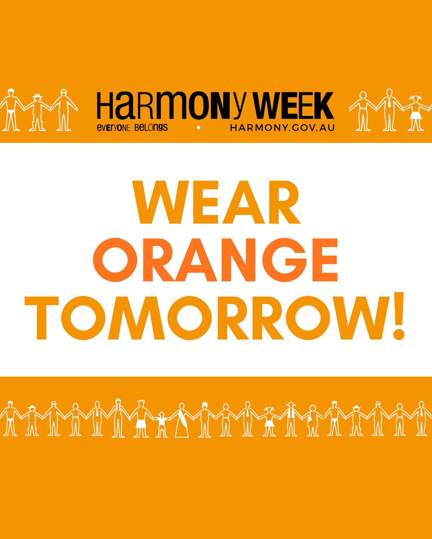 Don't forget to wear 🧡🍊ORANGE 🍊🧡 tomorrow to celebrate Harmony Week with us at GO!