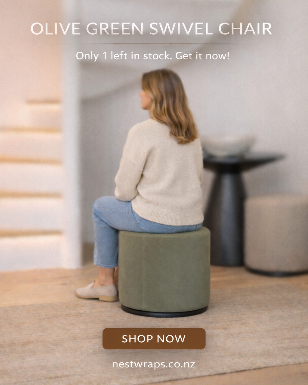 A small piece that makes a big impact.
Our Olive Green Swivel Chair blends soft texture with a modern, minimal form, perfect for hallways, bedrooms, or cosy corners. Compact, versatile, and easy to style in any space.
Only 1 left in stock.
If you haven't yet, subscribe to our newsletter and claim your 5% OFF at nestwraps.co.nz
Free shipping on all orders over $150!
#NestwrapsNZ #SwivelChair #ModernHomeNZ #InteriorStyling #HomeStylingNZ #MinimalLiving #FurnitureNZ